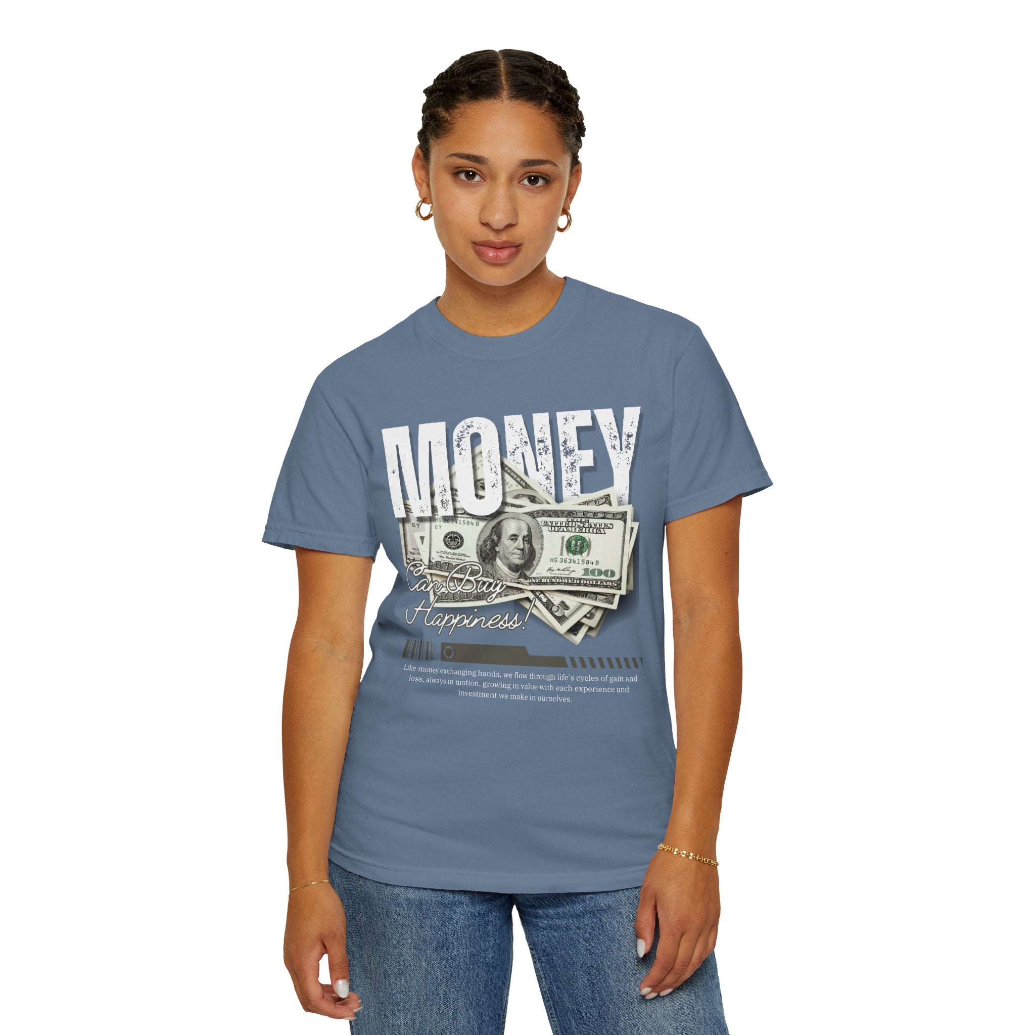 Money Can Buy Happiness, Graphic Design Unisex T-shirt, Casual Cotton Outwear, Gift for Him- Gift for Her, Stylish Tee, Cool Shirt, Trendy Apparel, Comfortable Top,