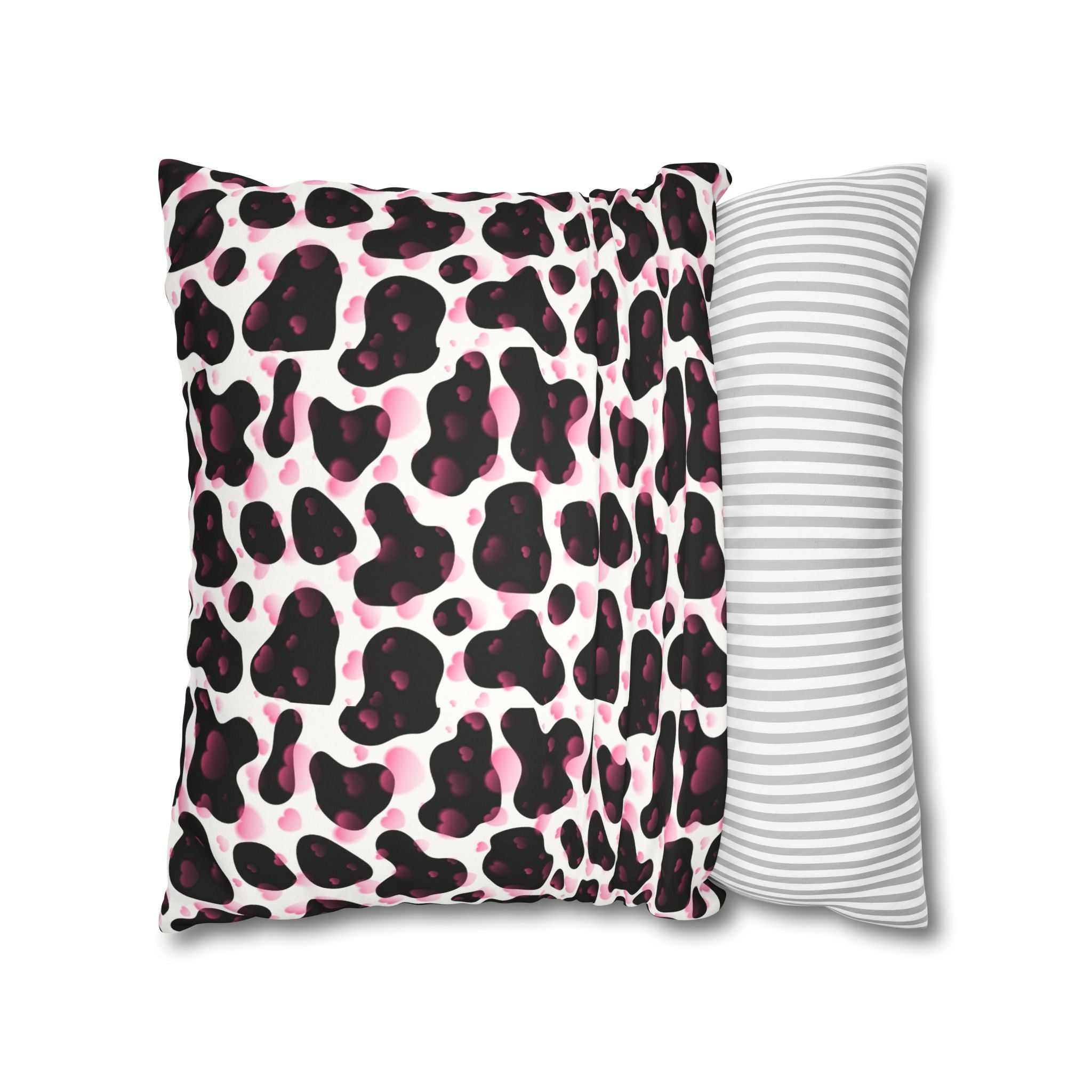 Square Pillowcase -Cow Pattern and Hearts Valentines - Decorative Pillows Cushion Covers for Couch Chair Bedroom Valentines Decorative, Faux Suede, Home Decor