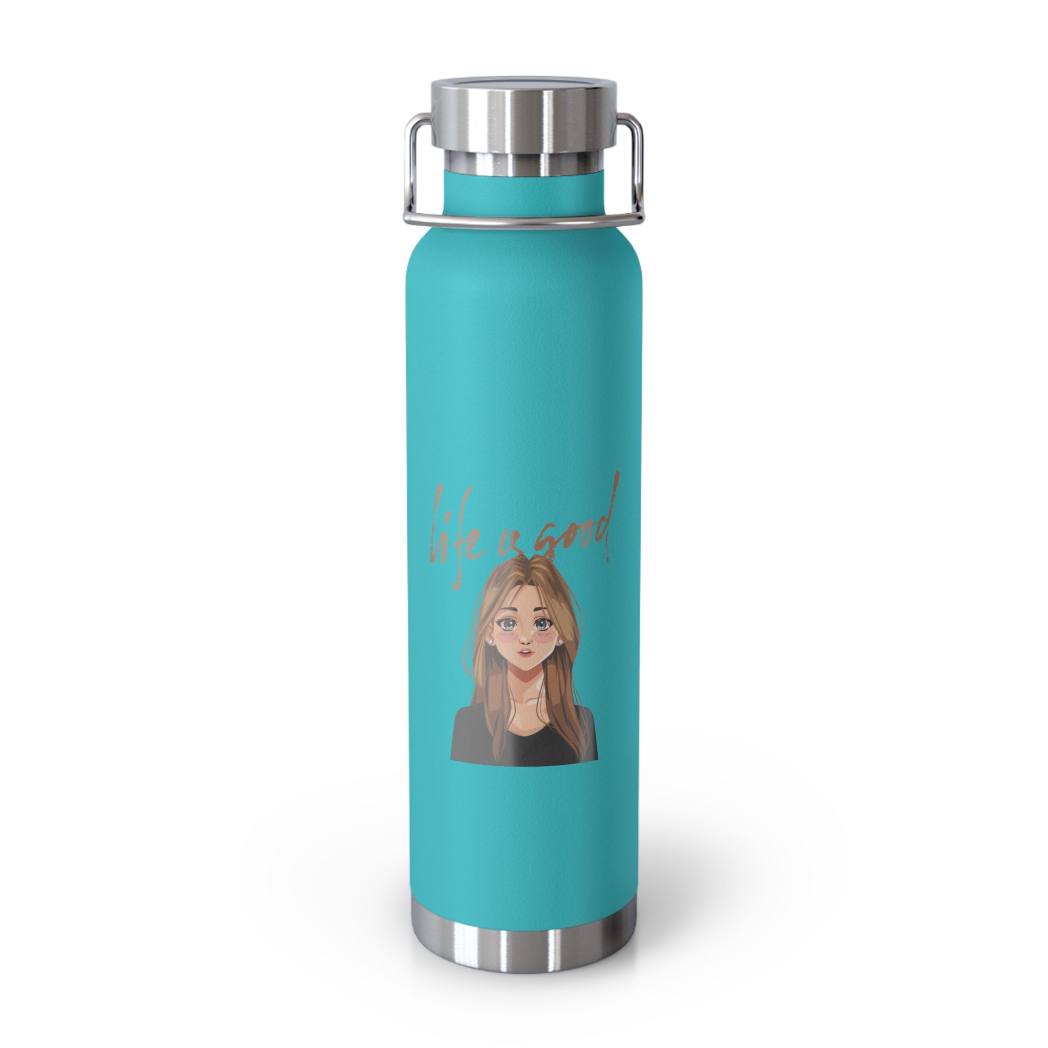 "Life is Good" Copper Water Bottle, Inspirational Quote, Gift Tumbler, 22oz, Motivational Drinkware, Stainless Steel Thermos