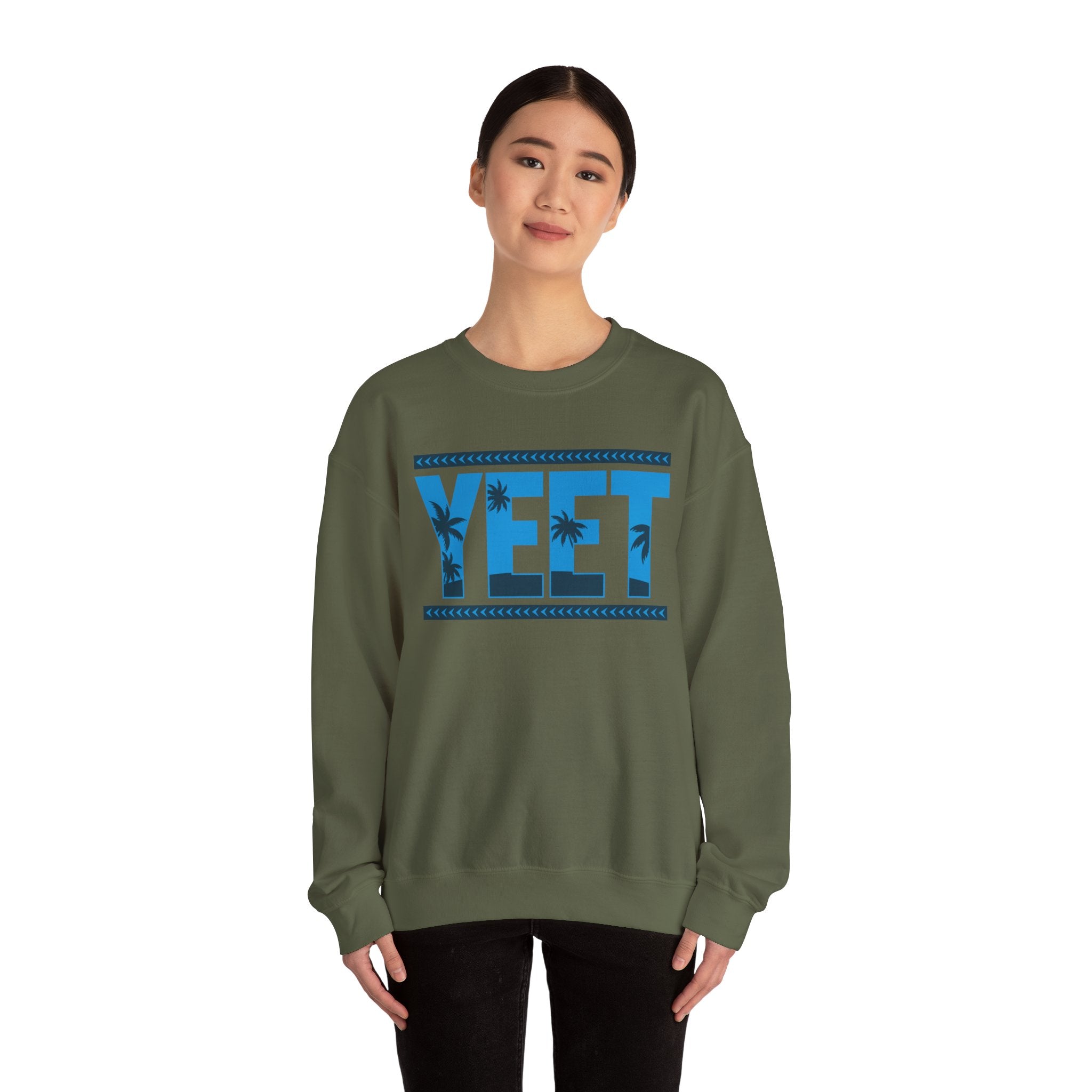 Blue Grey Yeet Palm Tree Sweatshirt, Wrestling Fan Unisex Sweatshirt - Gift for Him or Her, Casual Outwear, Heavy Blend Crewneck Sweatshirt