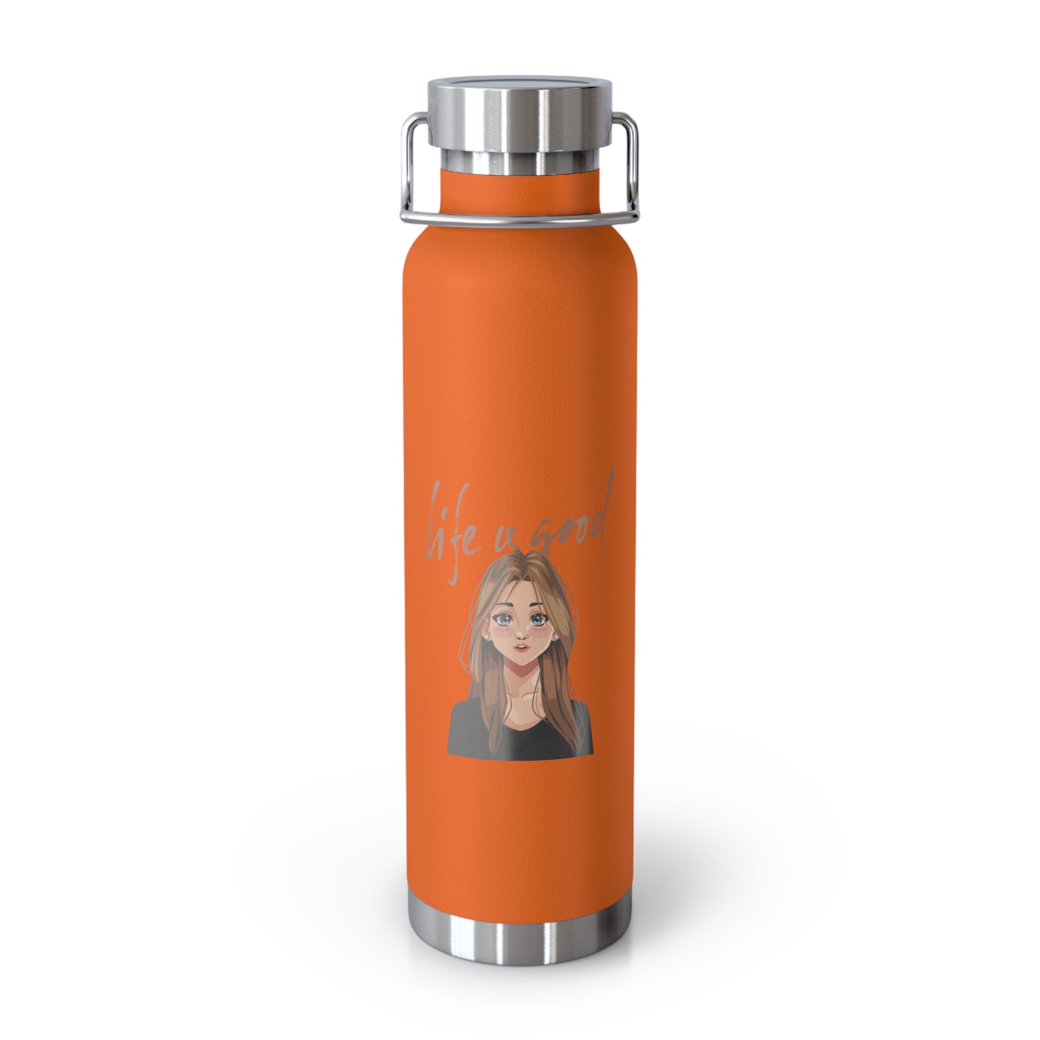 "Life is Good" Copper Water Bottle, Inspirational Quote, Gift Tumbler, 22oz, Motivational Drinkware, Stainless Steel Thermos