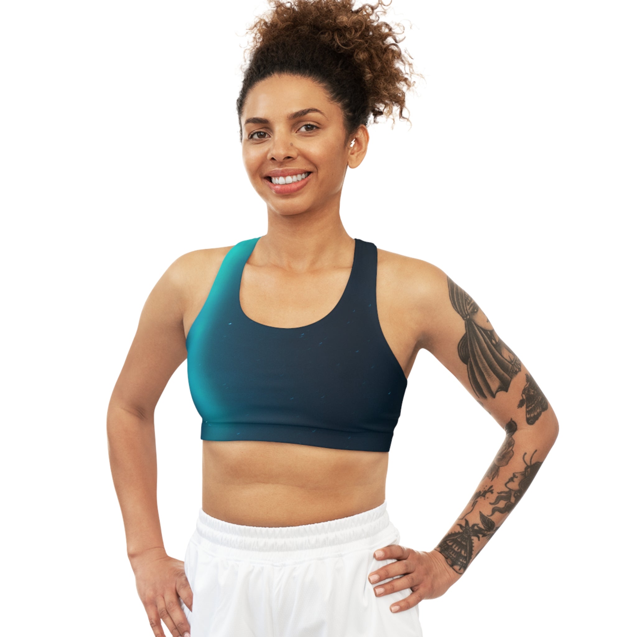 Deep Blue Seamless, Racerback Sports Bra for Women - High Impact Workout Crop Tank Top