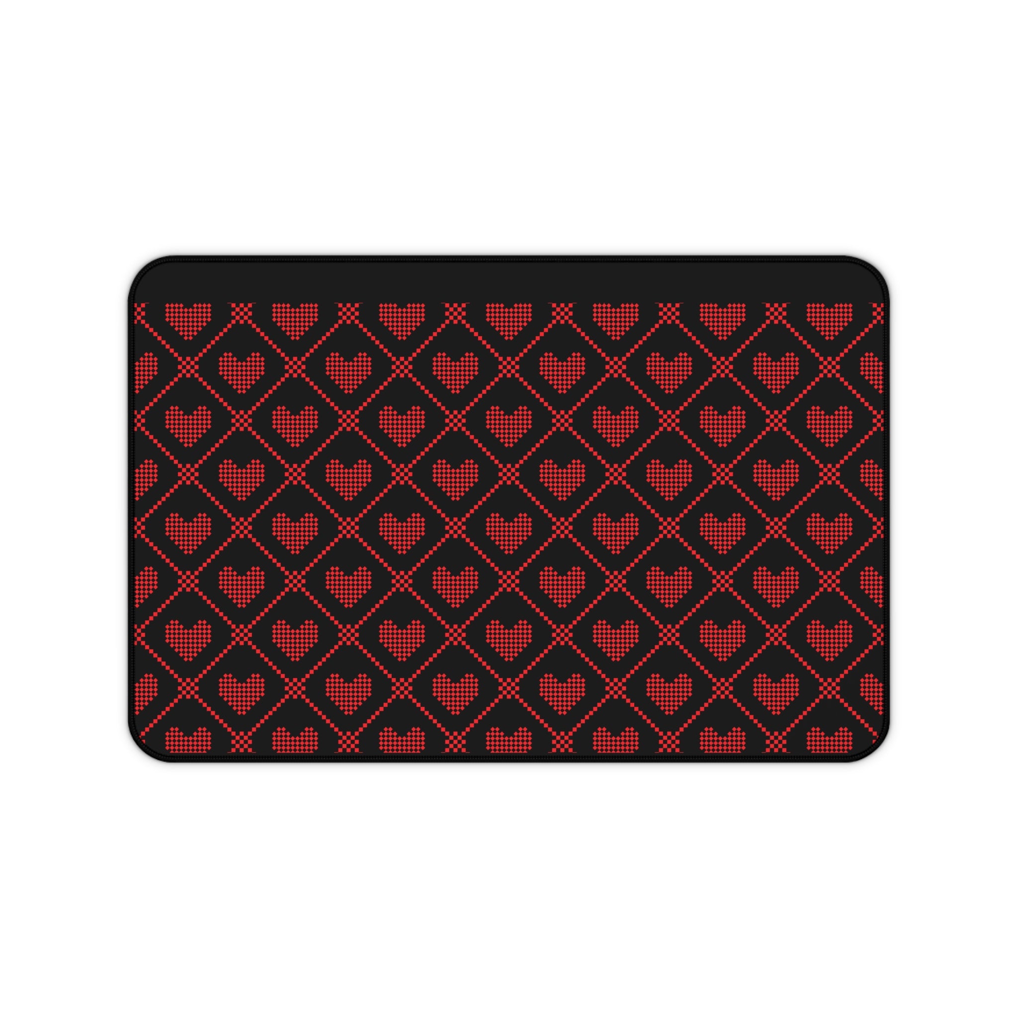 Black Red Pixel Heart Pattern, Valentines Gift, Mouse Pad, Desk Matt for Desktop, Cute Desk Pad Mat, XXL Large Mouse Pad for Desk, Anti-Slip Big Mousepad with Stitched Edges, Keyboard Pad Mouse Mat for Computer