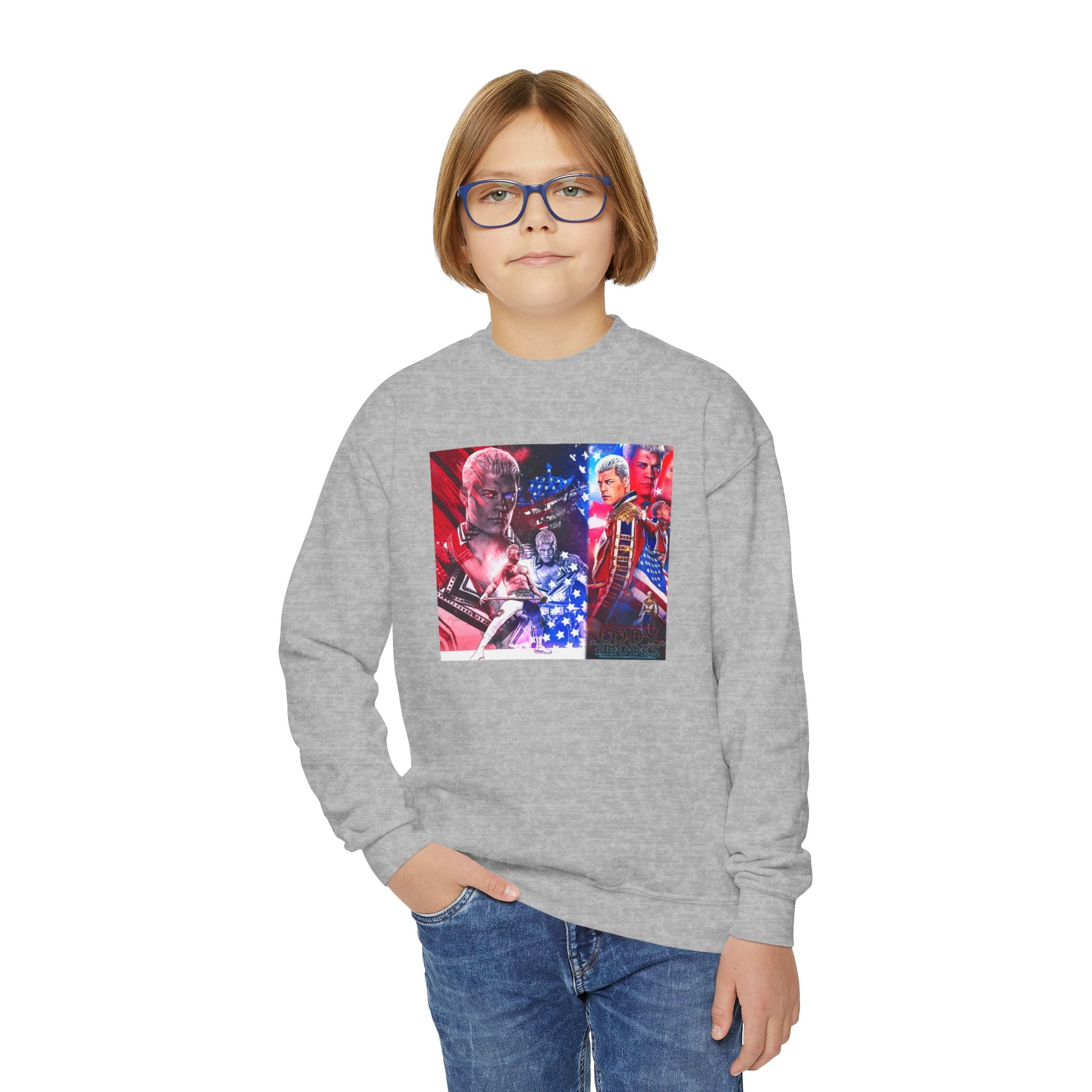 Cody Rhodes Graphic Design, Youth Sports Fan Crewneck Sweatshirt for Kids, Perfect Gift for Kids, Unisex Sweatshirt, Casual Outwear