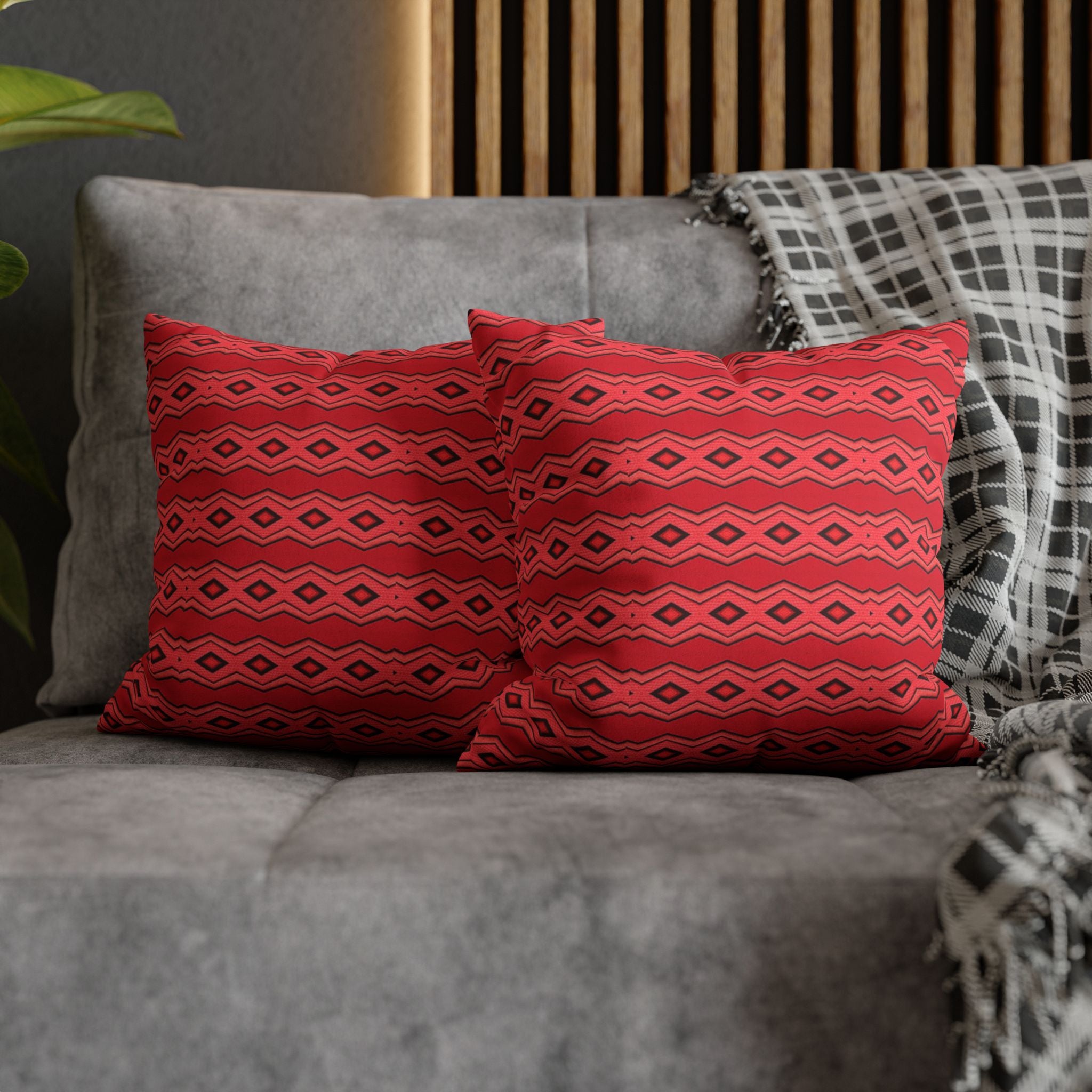 Square Pillowcase - Red Vintage Pattern - Decorative Pillows Cushion Covers for Couch Chair Bedroom Valentines Decorative, Faux Suede, Home Decor