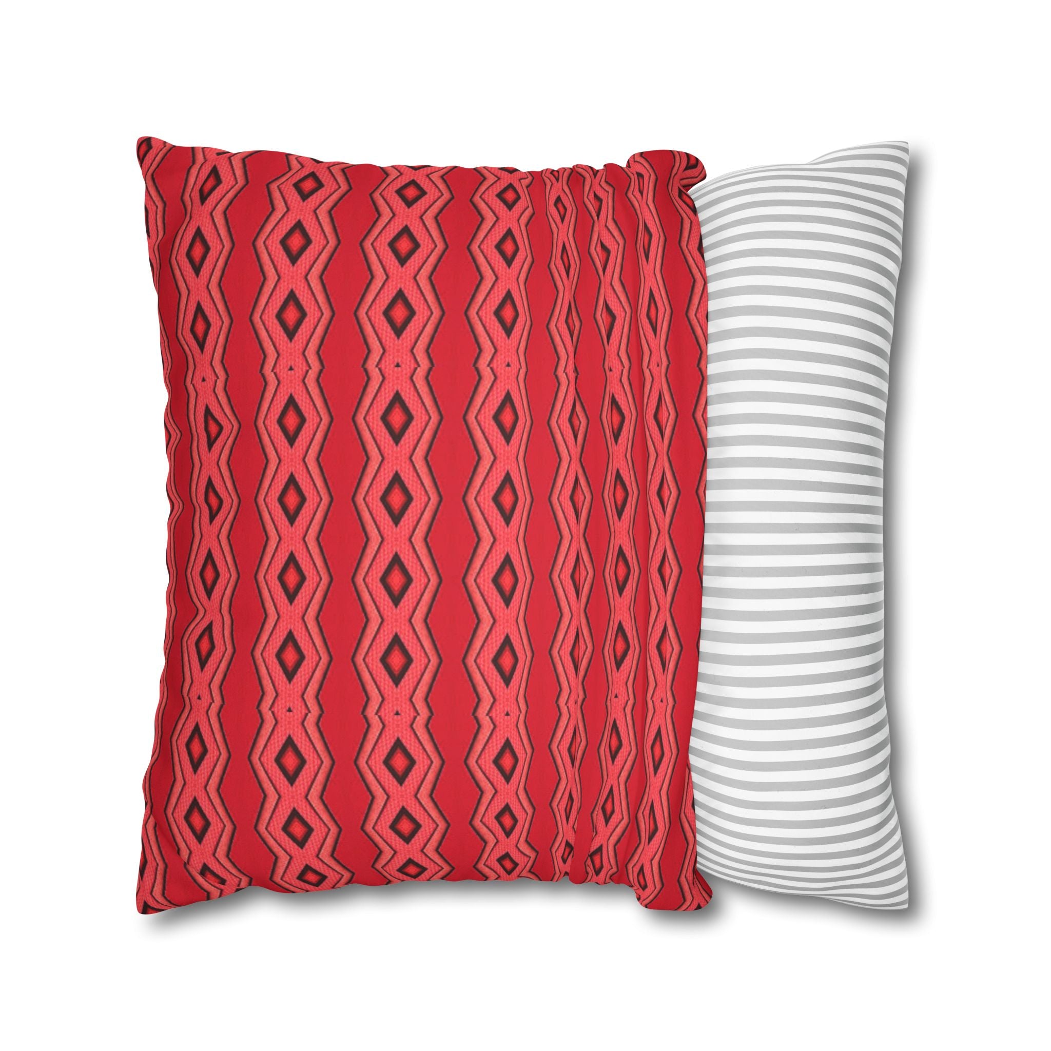 Square Pillowcase - Red Vintage Pattern - Decorative Pillows Cushion Covers for Couch Chair Bedroom Valentines Decorative, Faux Suede, Home Decor