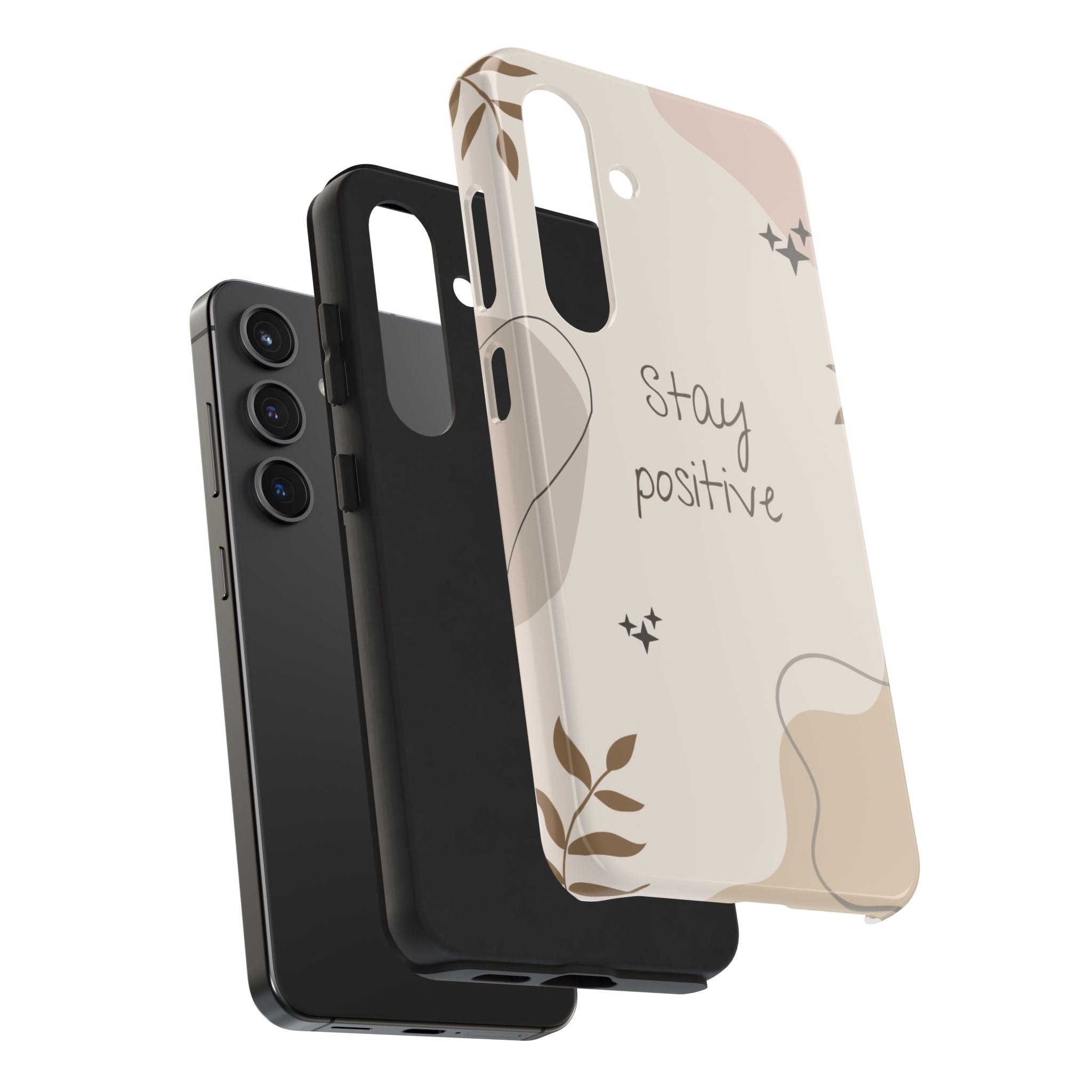 "Stay Positive" Cream Beige Aesthetic Design, Elegant Phone Cases, Stylish Phone Covers, Chic Phone Protectors, Fashionable Case for Her, Trendy Smartphone Accessories