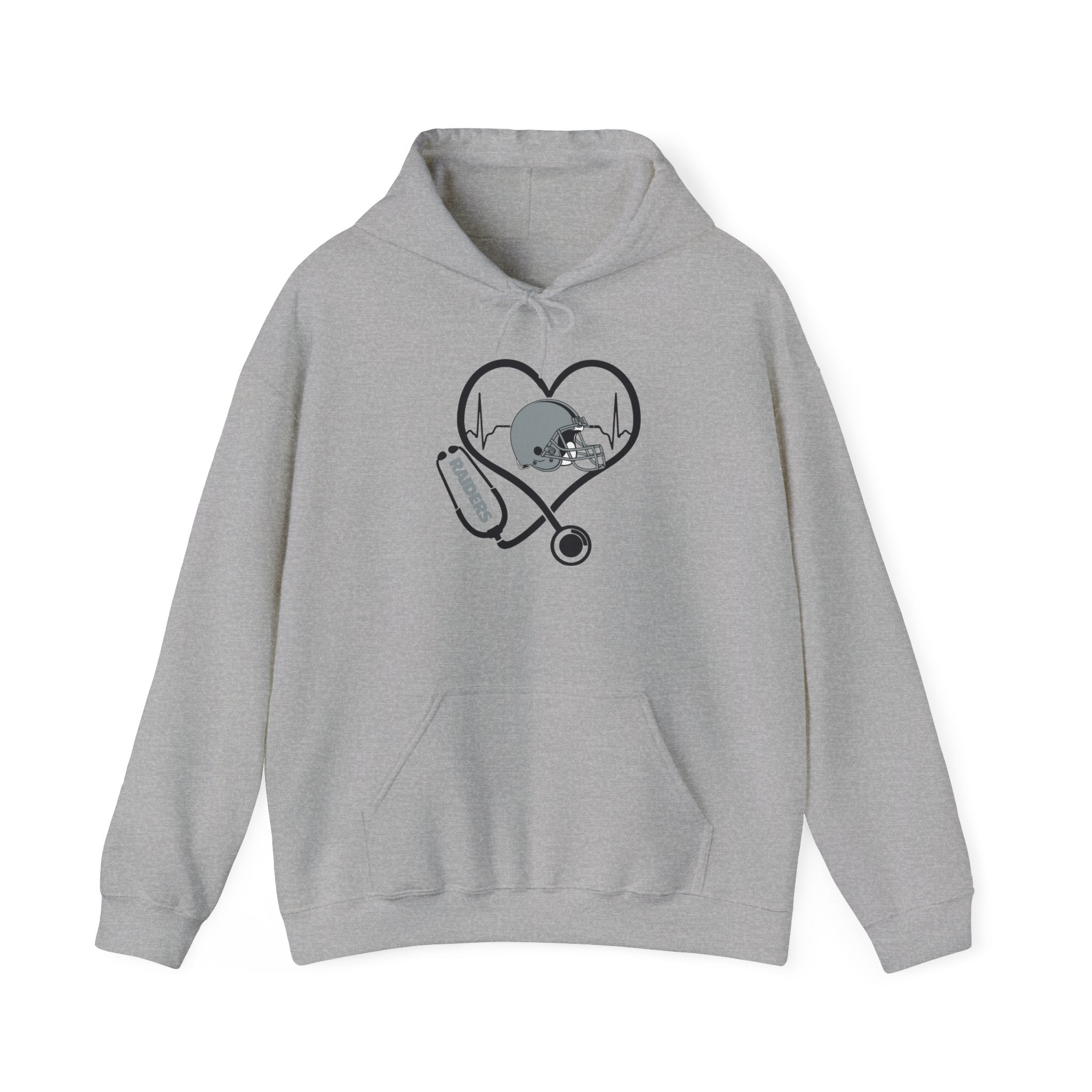 Stethoscope Radars Heart Football Hooded Sweatshirt, Raiders Football Sweatshirt, Unisex Hoodie, Sports Style Fan Gift