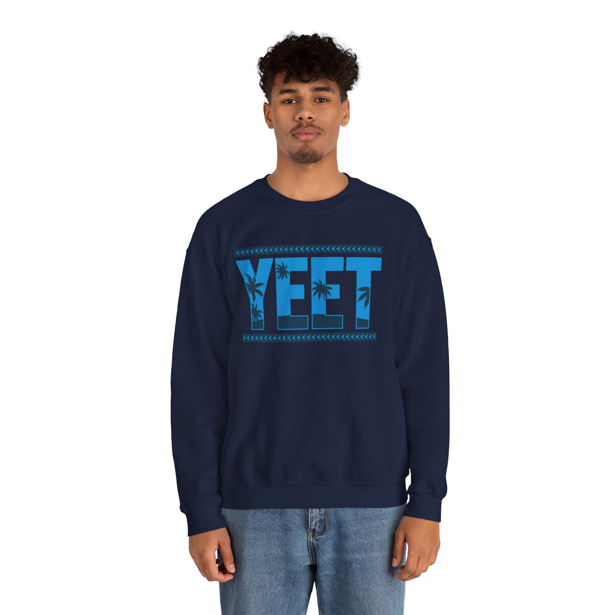 Blue Grey Yeet Palm Tree Sweatshirt, Wrestling Fan Unisex Sweatshirt - Gift for Him or Her, Casual Outwear, Heavy Blend Crewneck Sweatshirt