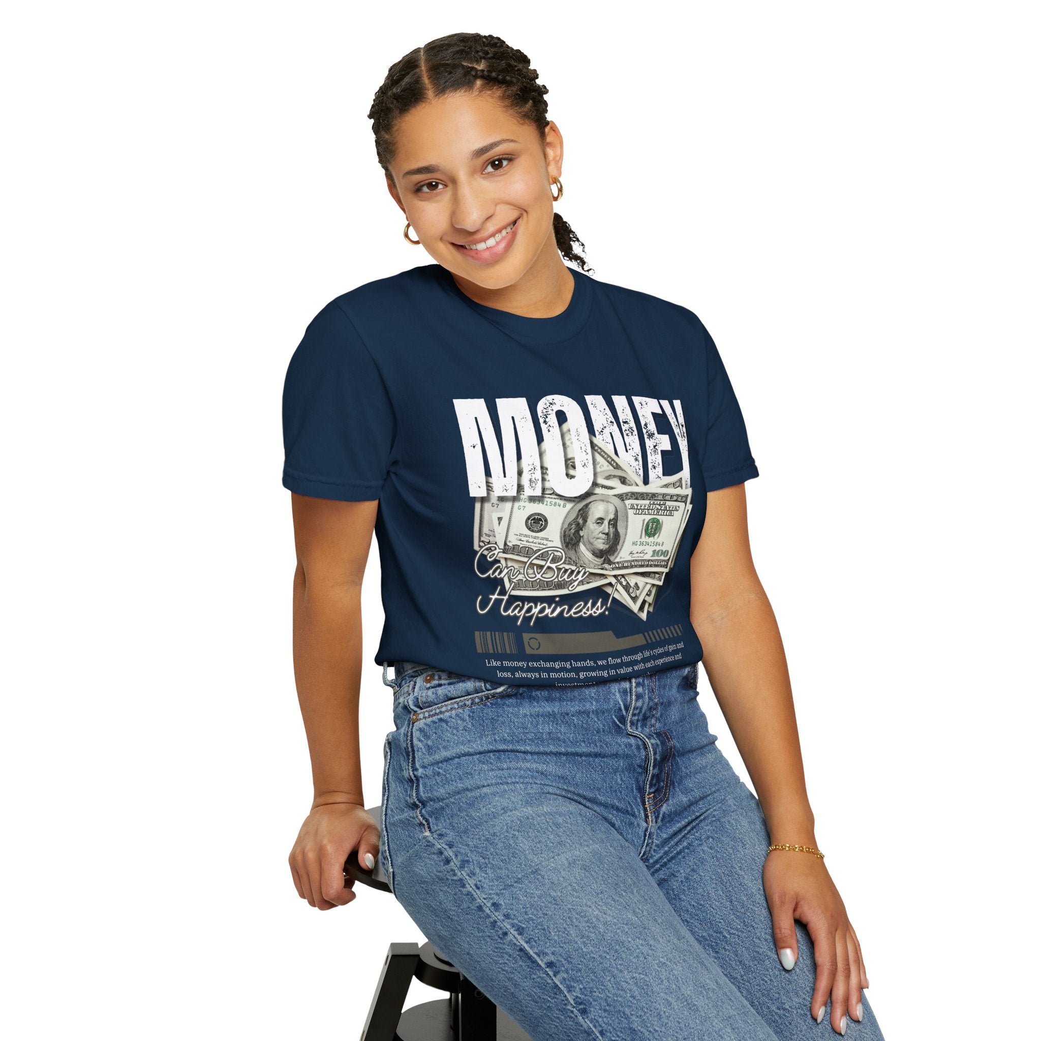 Money Can Buy Happiness, Graphic Design Unisex T-shirt, Casual Cotton Outwear, Gift for Him- Gift for Her, Stylish Tee, Cool Shirt, Trendy Apparel, Comfortable Top,