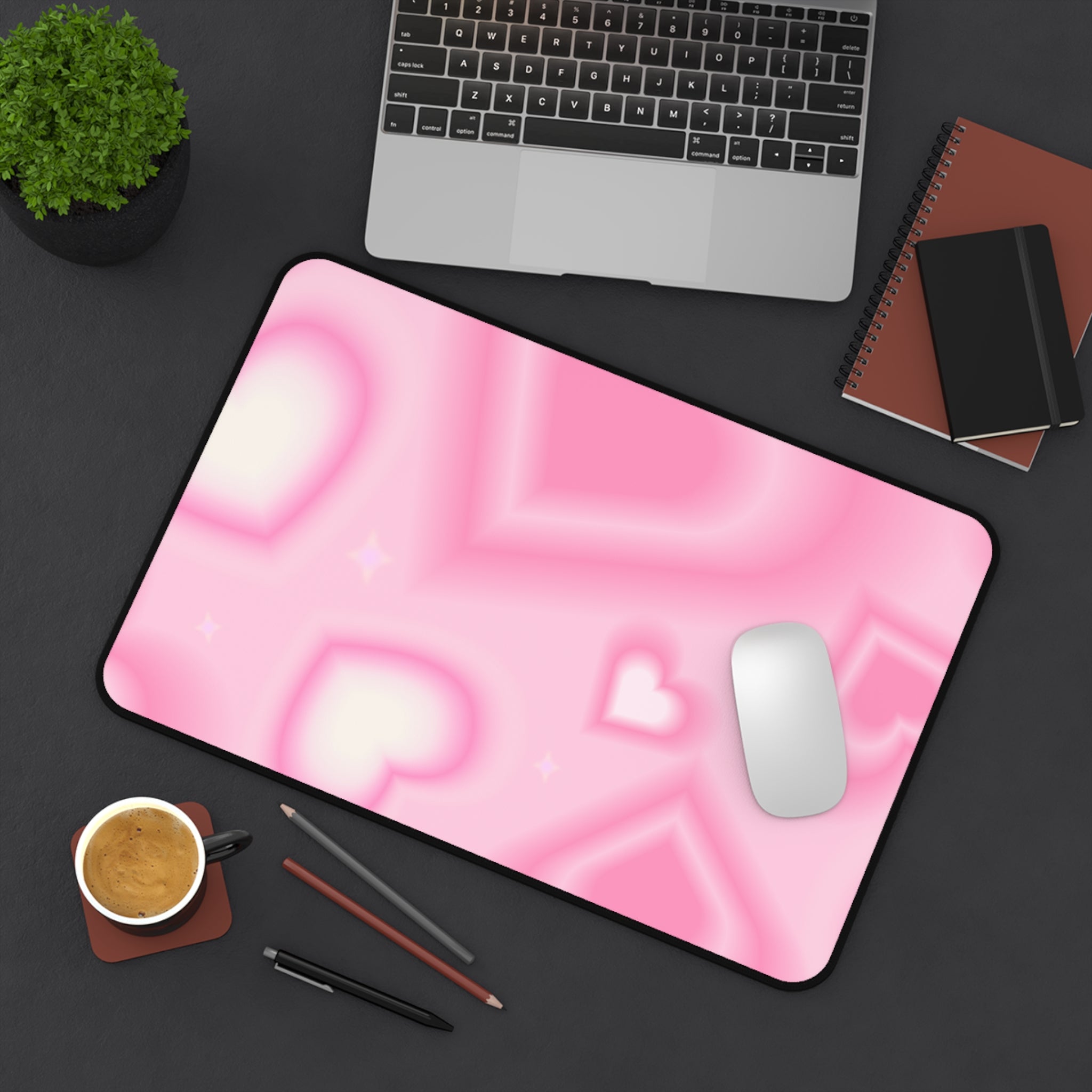 Pink Gradient Hearts Pattern, Valentines Gift, Mouse Pad, Desk Matt for Desktop, Cute Desk Pad Mat, XXL Large Mouse Pad for Desk, Anti-Slip Big Mousepad with Stitched Edges, Keyboard Pad Mouse Mat for Computer