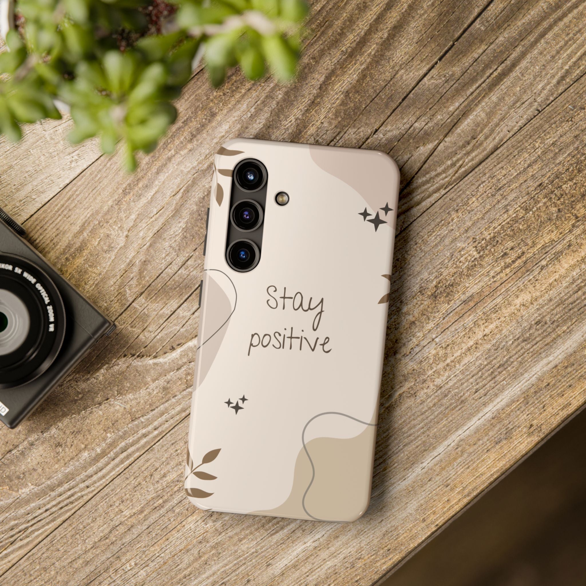 "Stay Positive" Cream Beige Aesthetic Design, Elegant Phone Cases, Stylish Phone Covers, Chic Phone Protectors, Fashionable Case for Her, Trendy Smartphone Accessories