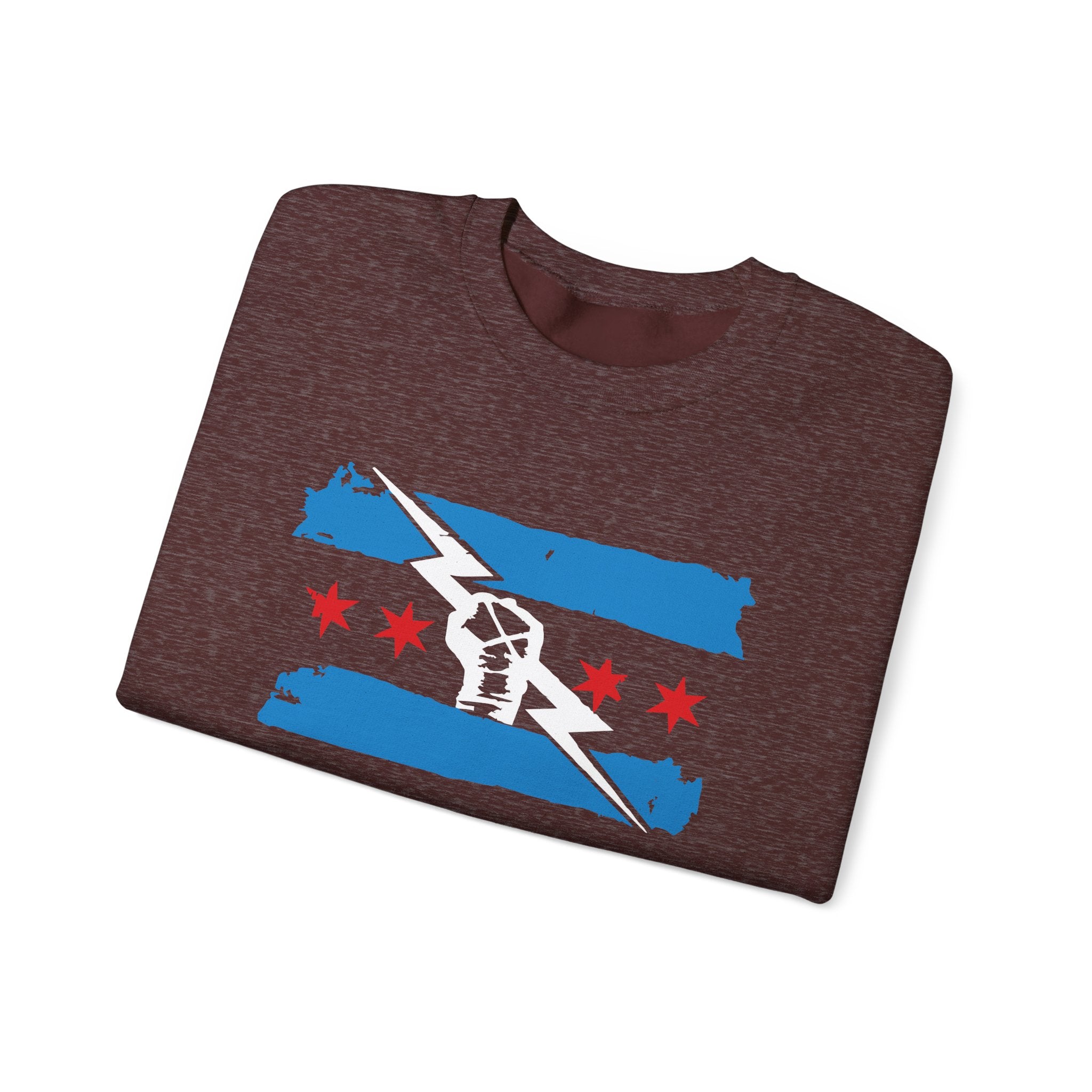 Chicago Flag Tri-Color Fist Design Sweatshirt, Wrestling Fan Unisex Sweatshirt - Gift for Him or Her, Casual Outwear, Heavy Blend Crewneck Sweatshirt