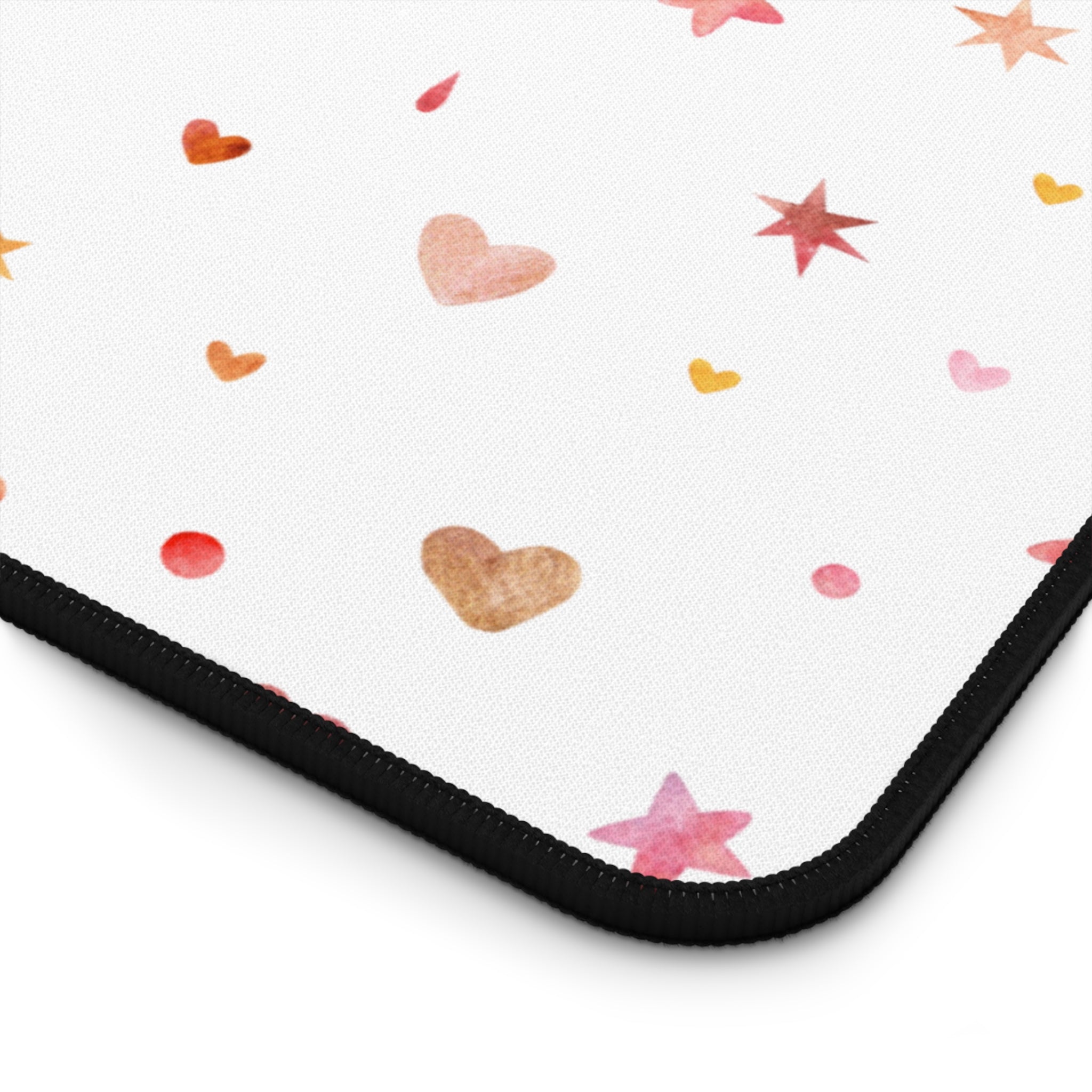 Beige And White Cute Hearts Dots And Stars, Valentines Gift, Mouse Pad, Desk Matt for Desktop, Cute Desk Pad Mat, XXL Large Mouse Pad for Desk, Anti-Slip Big Mousepad with Stitched Edges, Keyboard Pad Mouse Mat for Computer