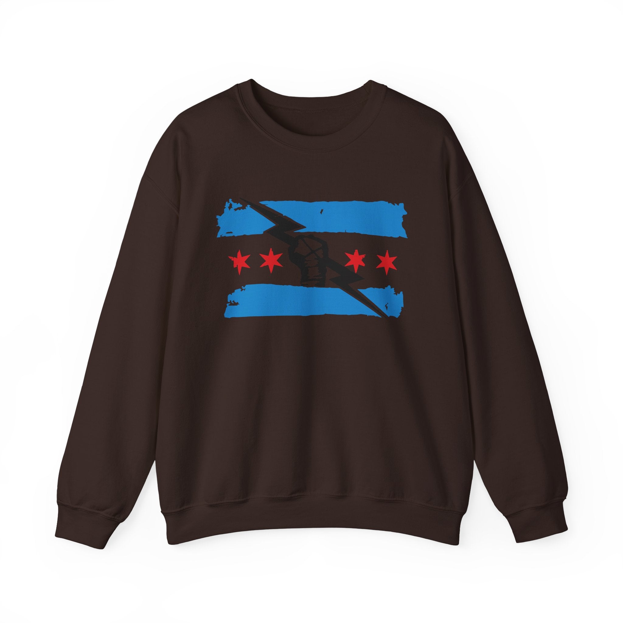 Chicago Flag Black Fist Design Sweatshirt, Wrestling Fan Unisex Sweatshirt - Gift for Him or Her, Casual Outwear, Heavy Blend Crewneck Sweatshirt