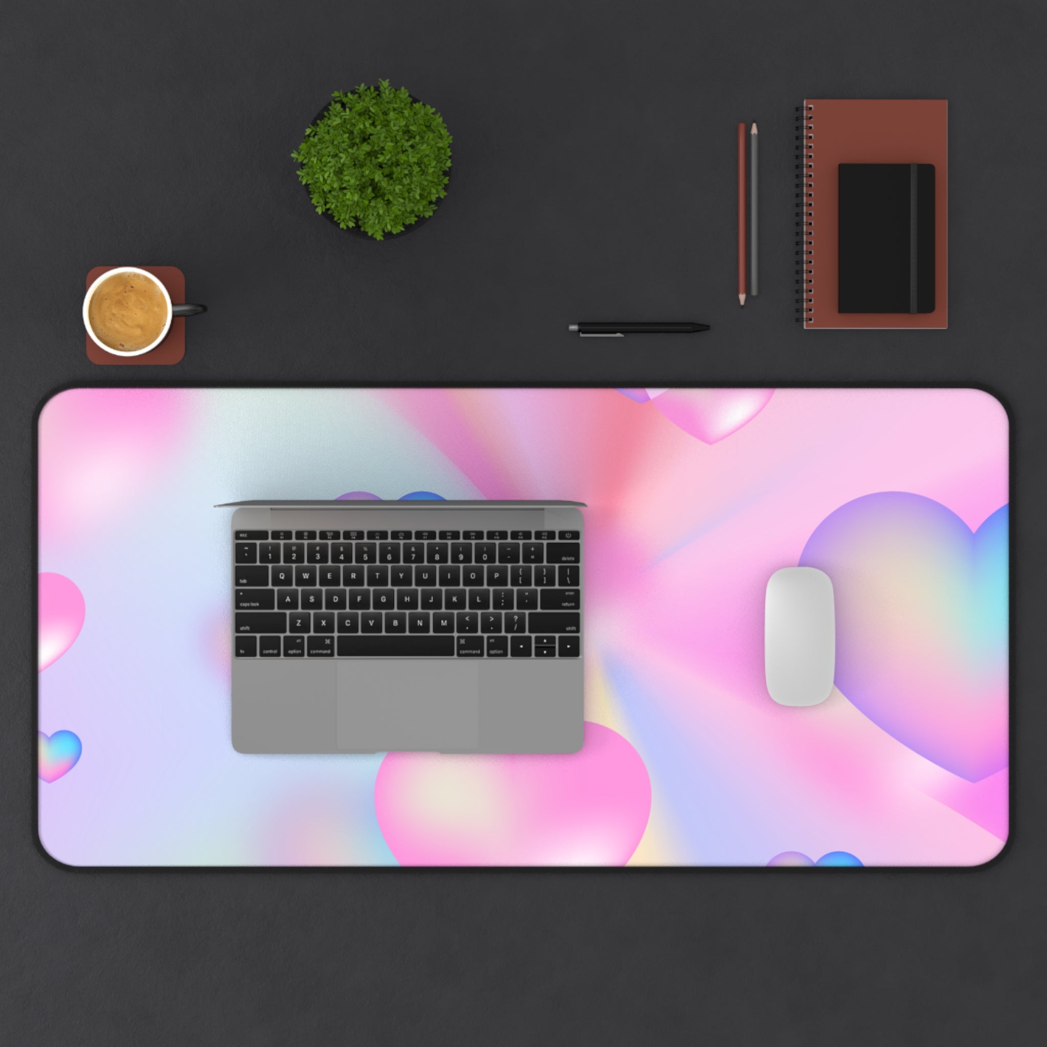 Pink and Blue Gradient Love Hearts Pattern, Valentines Gift, Mouse Pad, Desk Matt for Desktop, Cute Desk Pad Mat, XXL Large Mouse Pad for Desk, Anti-Slip Big Mousepad with Stitched Edges, Keyboard Pad Mouse Mat for Computer