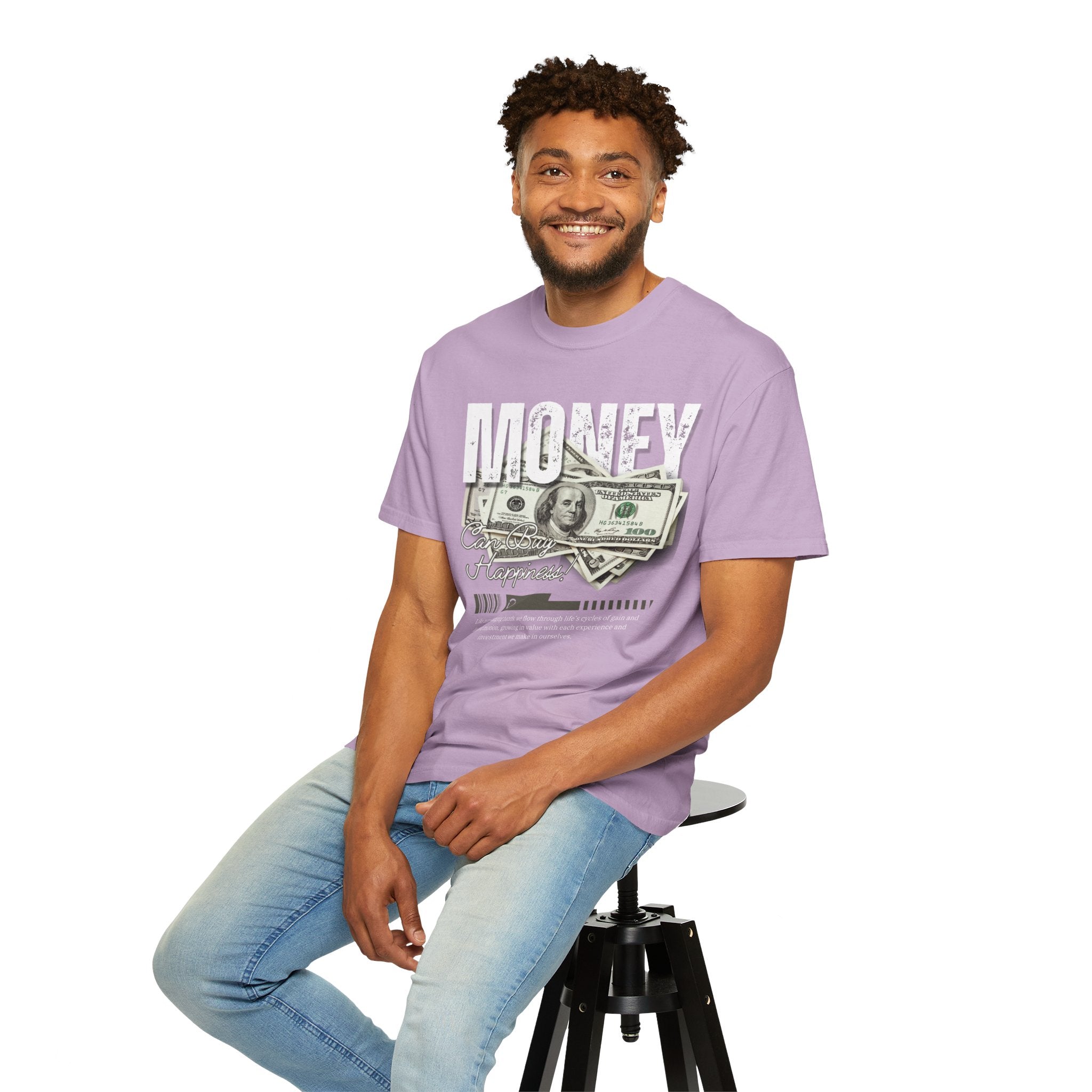 Money Can Buy Happiness, Graphic Design Unisex T-shirt, Casual Cotton Outwear, Gift for Him- Gift for Her, Stylish Tee, Cool Shirt, Trendy Apparel, Comfortable Top,