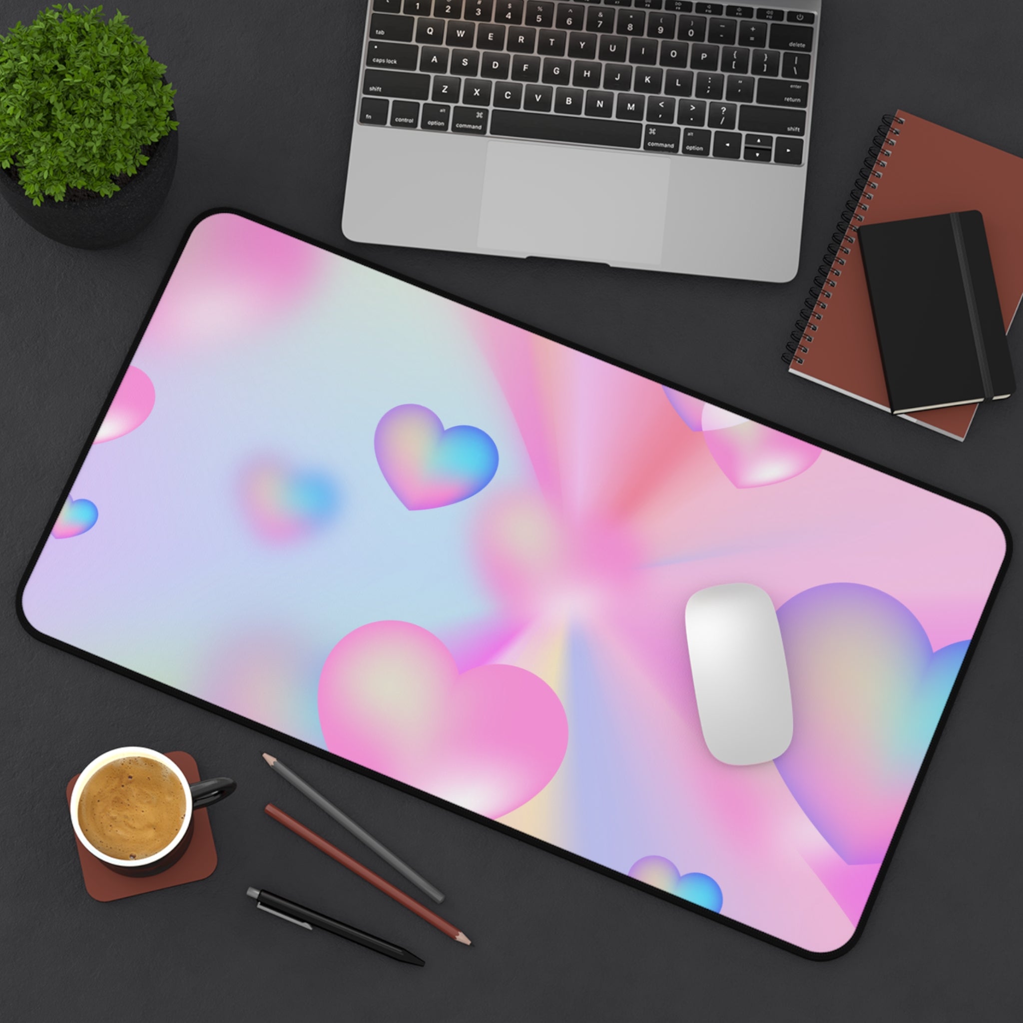 Pink and Blue Gradient Love Hearts Pattern, Valentines Gift, Mouse Pad, Desk Matt for Desktop, Cute Desk Pad Mat, XXL Large Mouse Pad for Desk, Anti-Slip Big Mousepad with Stitched Edges, Keyboard Pad Mouse Mat for Computer