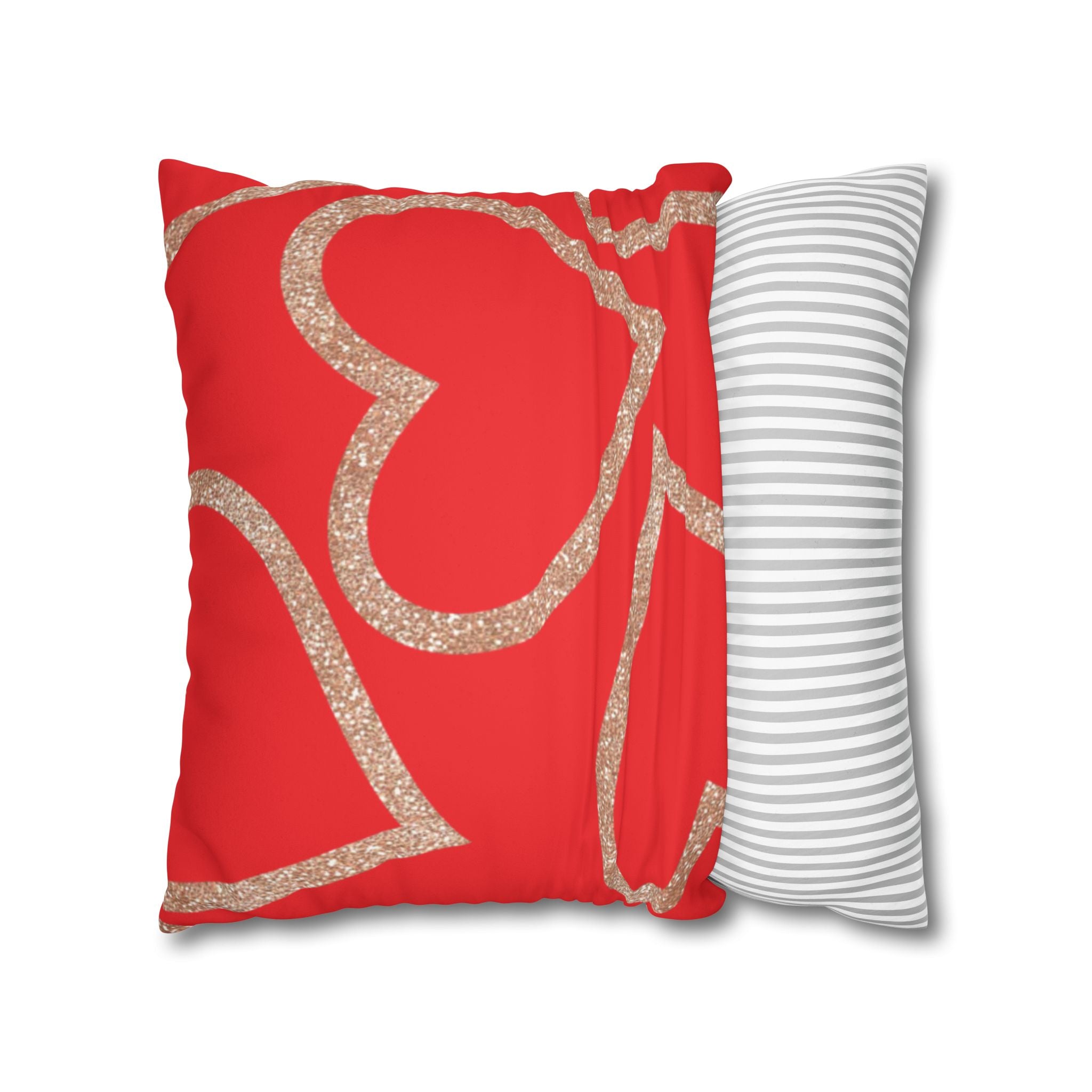 Square Pillowcase - Elegant Red Heart Love - Decorative Pillows Cushion Covers for Couch Chair Bedroom Valentines Decorative, Faux Suede, Home Decor