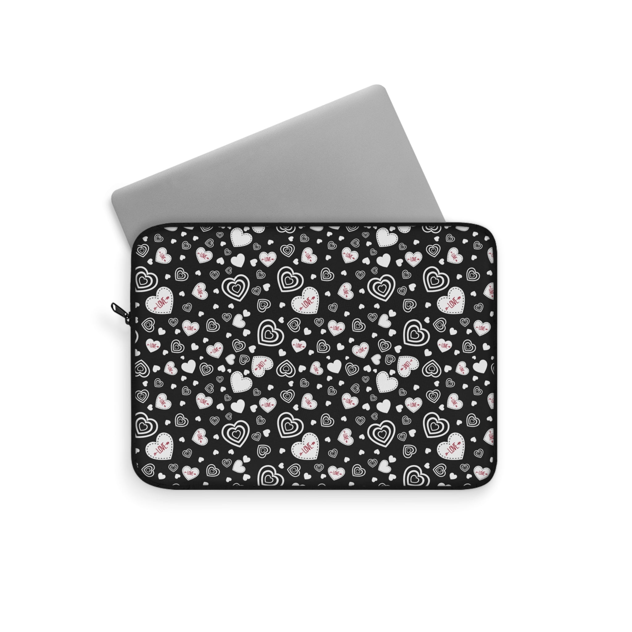 Black Valentine Love Laptop Carrying Case, Computer Sleeve | Patchwork Cottage, Laptop Sleeve - Valentine's Day Gift