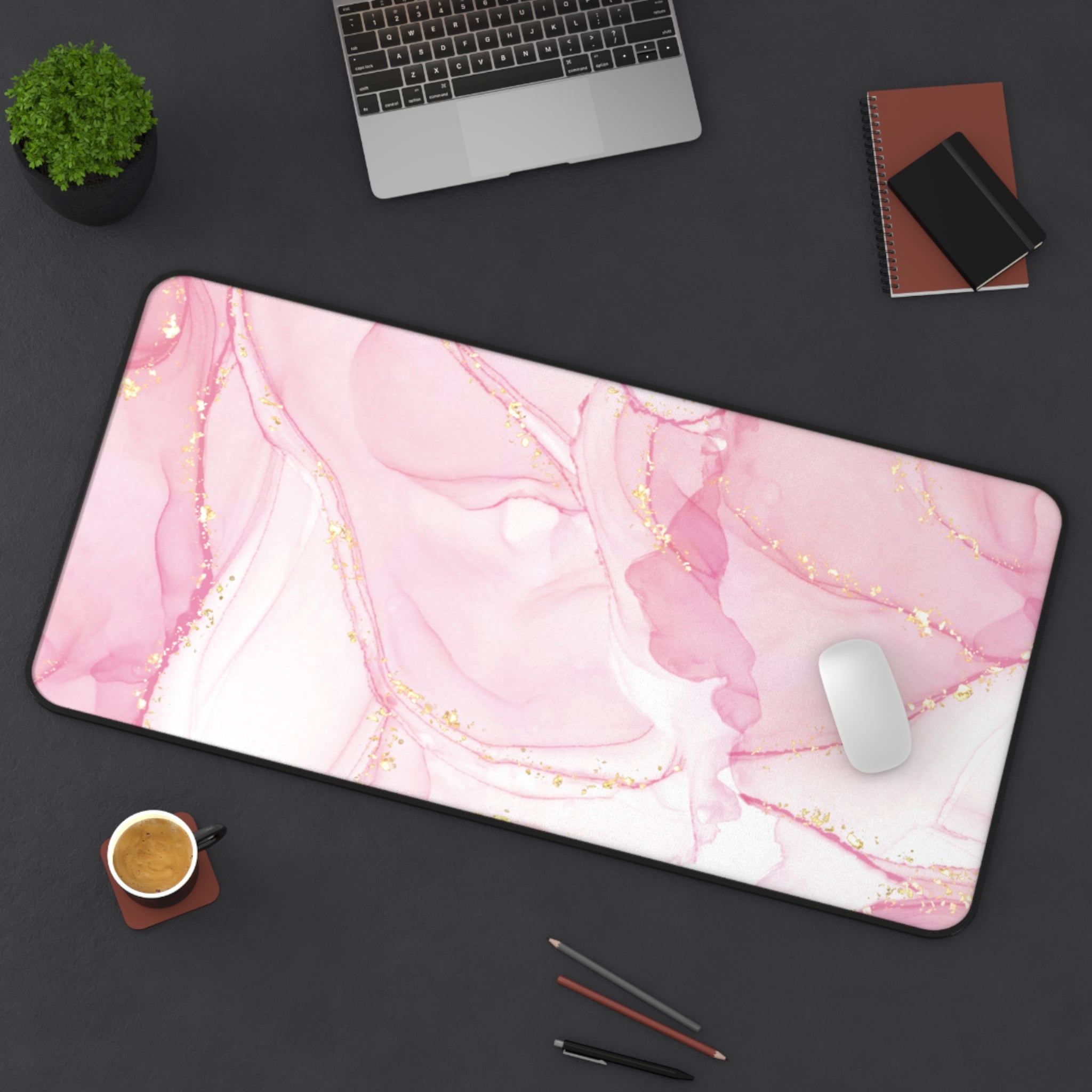 Pink Marble Design Valentines Gift, Mouse Pad, Desk Matt for Desktop, Cute Desk Pad Mat, XXL Large Mouse Pad for Desk, Anti-Slip Big Mousepad with Stitched Edges, Keyboard Pad Mouse Mat for Computer