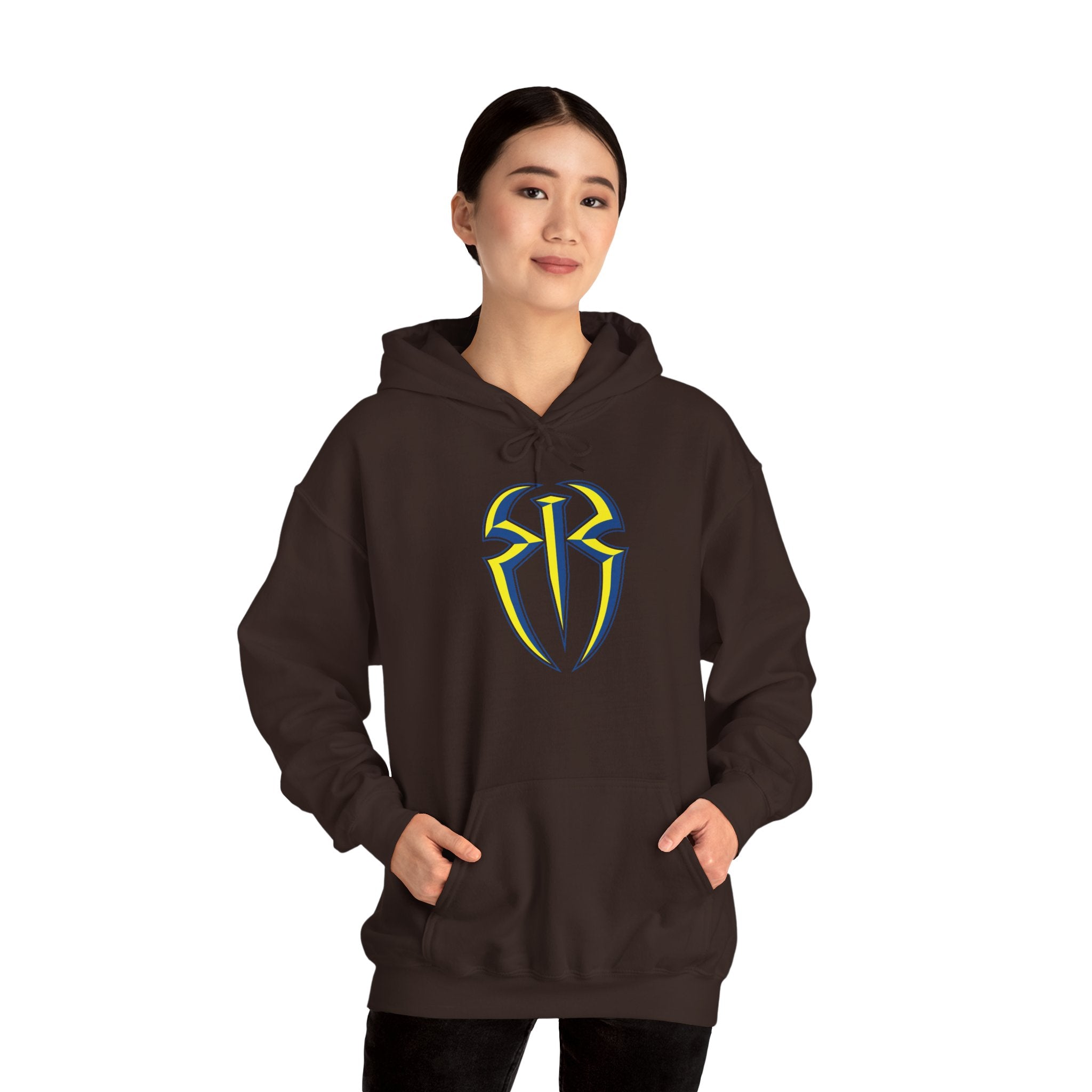 Roman Reigns Blue-Yellow Design Hoodies, Gift for Her - Gift for Him, Sports Fan Wrestling Unisex Hooded Sweatshirt, Casual Outwear