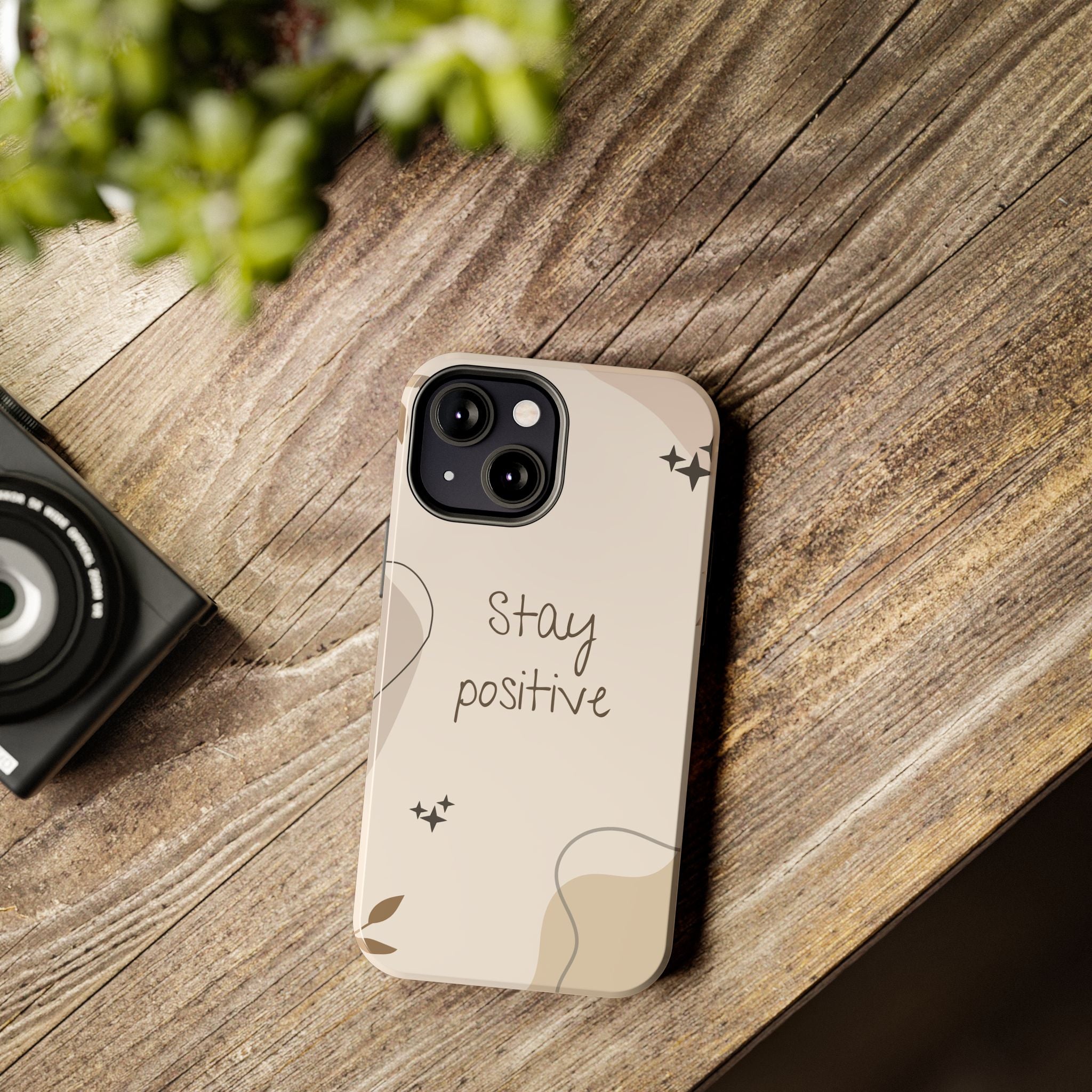 "Stay Positive" Cream Beige Aesthetic Design, Elegant Phone Cases, Stylish Phone Covers, Chic Phone Protectors, Fashionable Case for Her, Trendy Smartphone Accessories