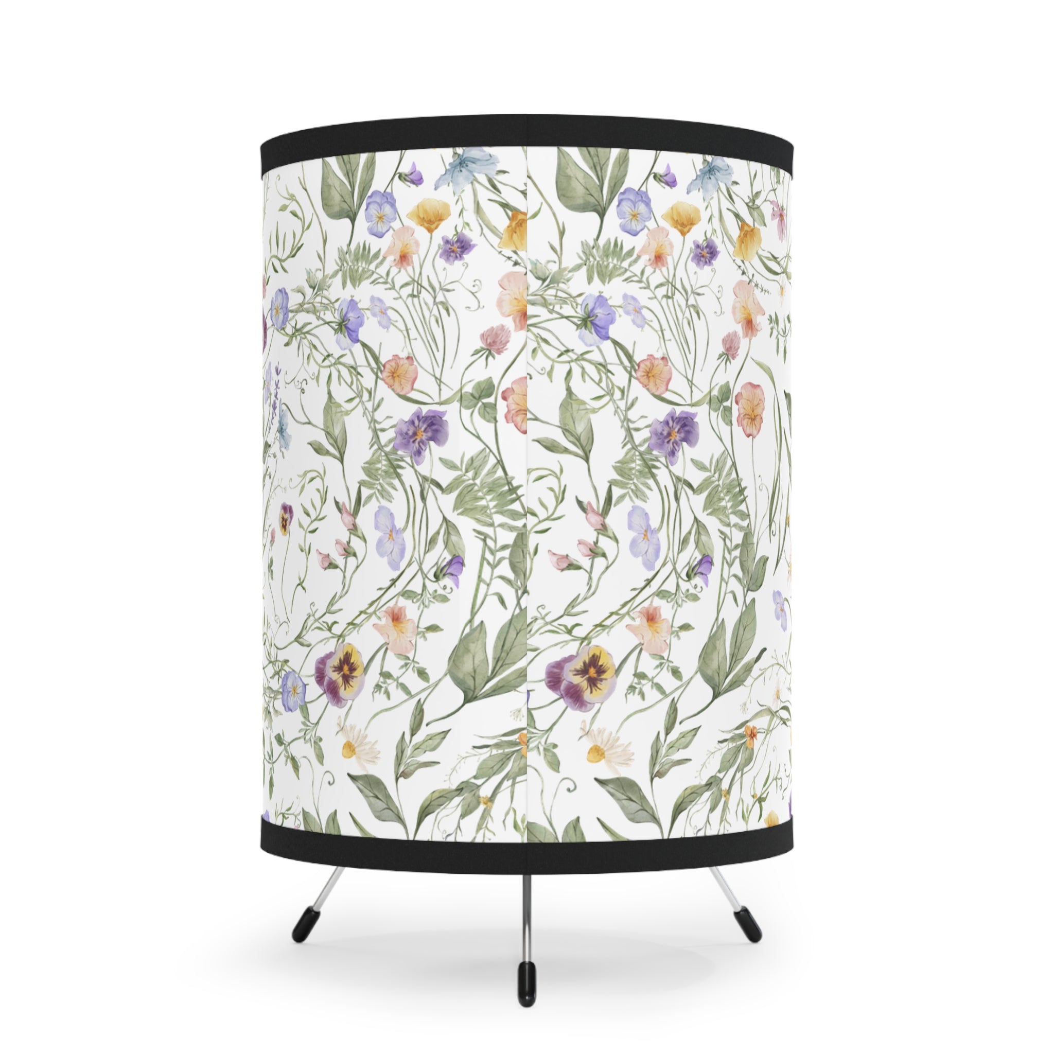 Purple White Illustrated Floral Lamp, Desk Lamp for Bedroom, Living Room, Modern Style, Floral Bedside Lamp, Home Decor