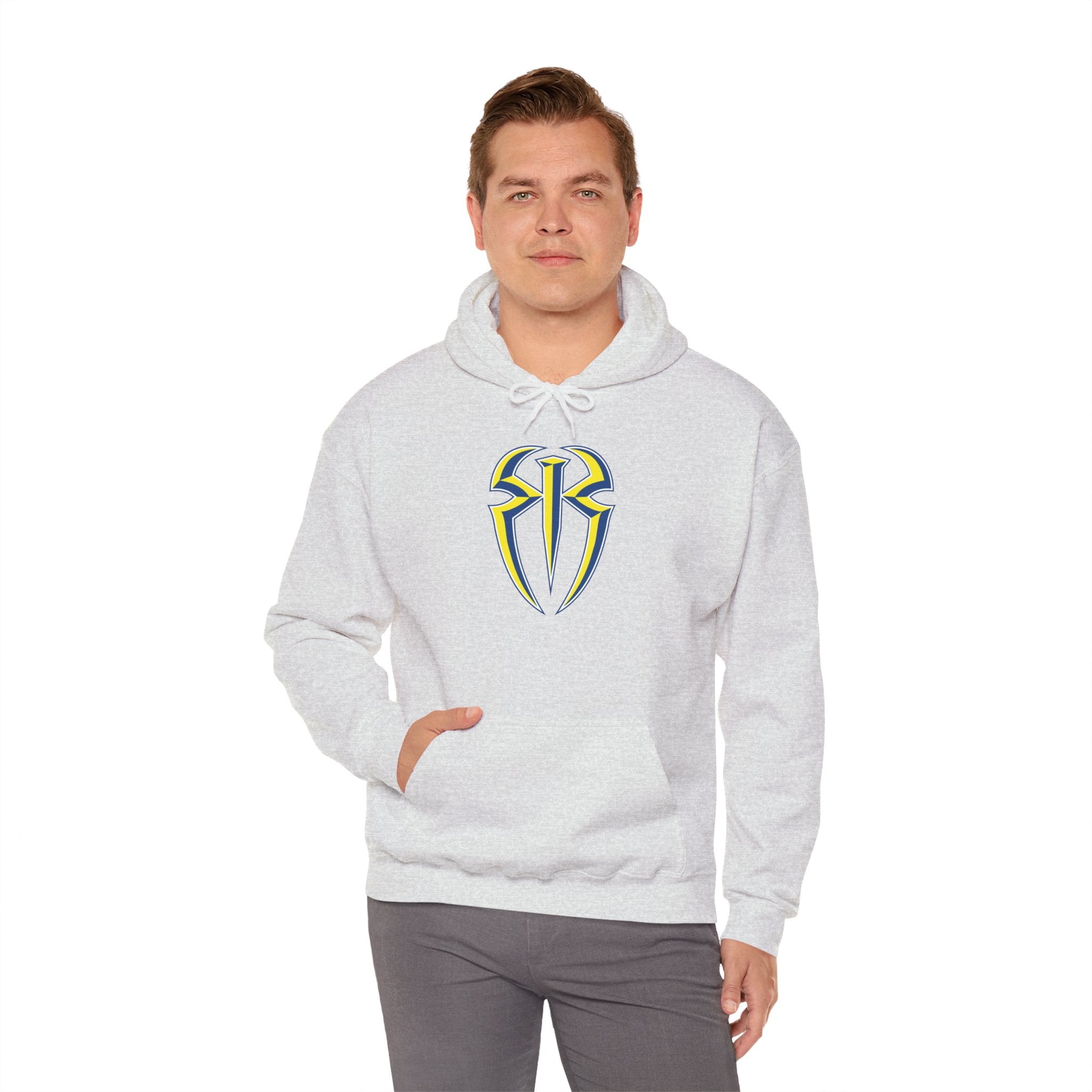 Roman Reigns White-Blue-Yellow Design Hoodies, Gift for Her - Gift for Him, Sports Fan Wrestling Unisex Hooded Sweatshirt, Casual Outwear