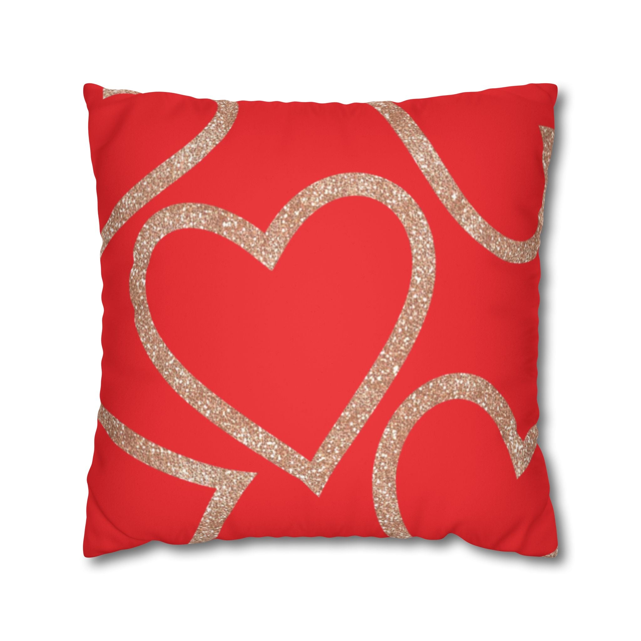 Square Pillowcase - Elegant Red Heart Love - Decorative Pillows Cushion Covers for Couch Chair Bedroom Valentines Decorative, Faux Suede, Home Decor