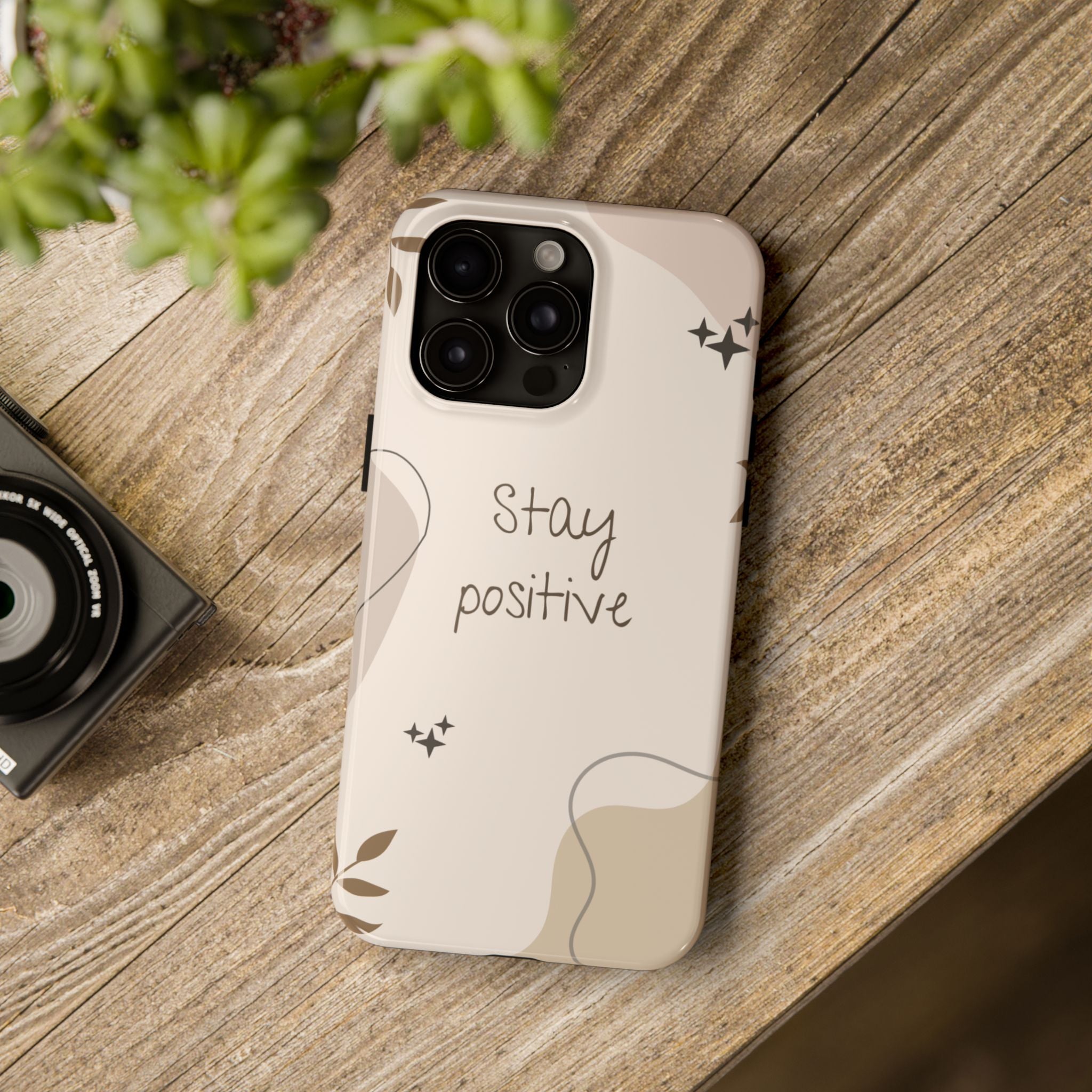 "Stay Positive" Cream Beige Aesthetic Design, Elegant Phone Cases, Stylish Phone Covers, Chic Phone Protectors, Fashionable Case for Her, Trendy Smartphone Accessories