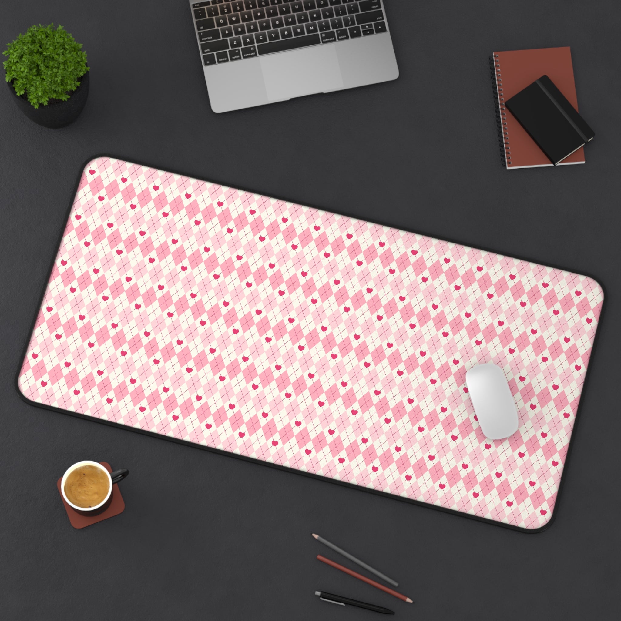 Pink Vintage Heart Love Valentines Gift, Mouse Pad, Desk Matt for Desktop, Cute Desk Pad Mat, XXL Large Mouse Pad for Desk, Anti-Slip Big Mousepad with Stitched Edges, Keyboard Pad Mouse Mat for Computer