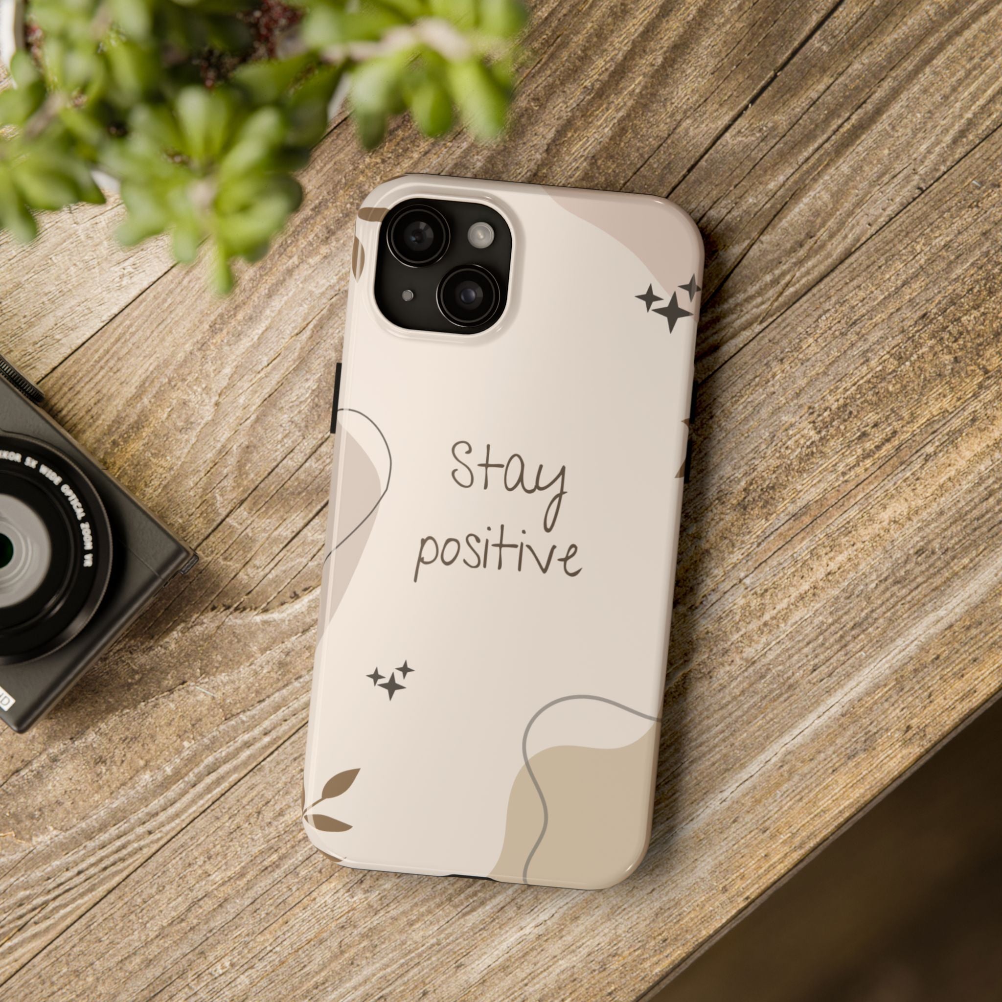 "Stay Positive" Cream Beige Aesthetic Design, Elegant Phone Cases, Stylish Phone Covers, Chic Phone Protectors, Fashionable Case for Her, Trendy Smartphone Accessories