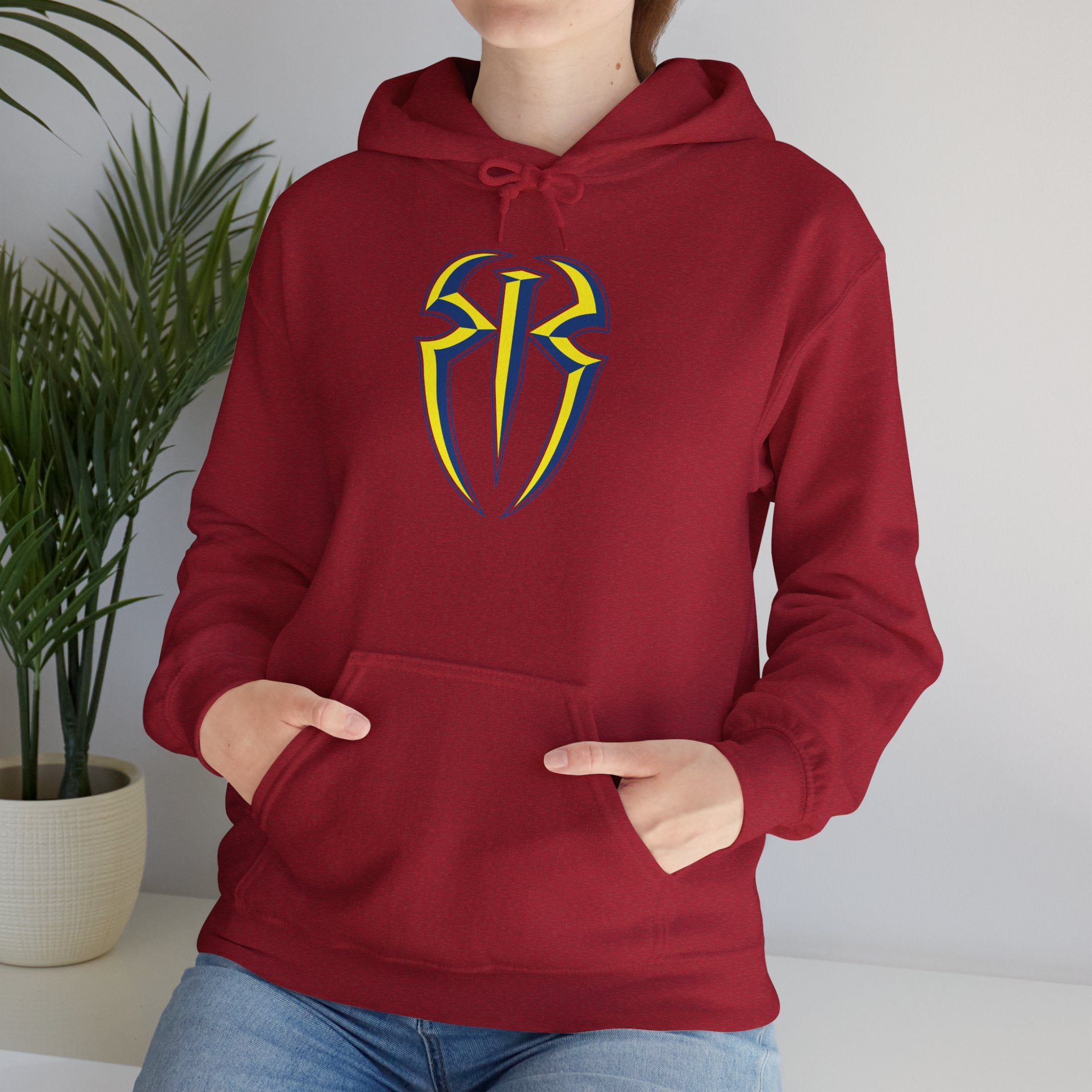 Roman Reigns Blue-Yellow Design Hoodies, Gift for Her - Gift for Him, Sports Fan Wrestling Unisex Hooded Sweatshirt, Casual Outwear