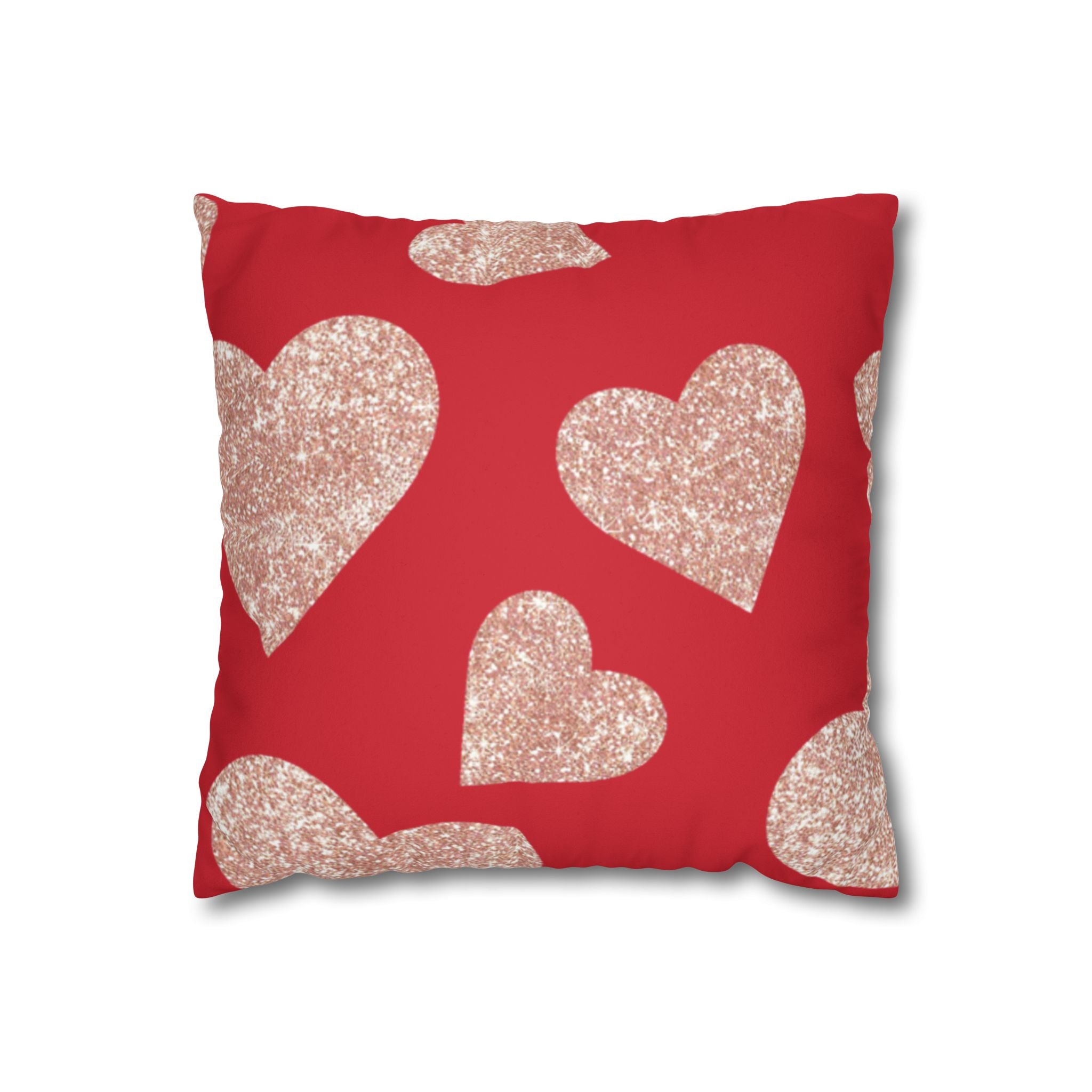 Square Pillowcase - Red and Gold Heart - Decorative Pillows Cushion Covers for Couch Chair Bedroom Valentines Decorative, Faux Suede, Home Decor