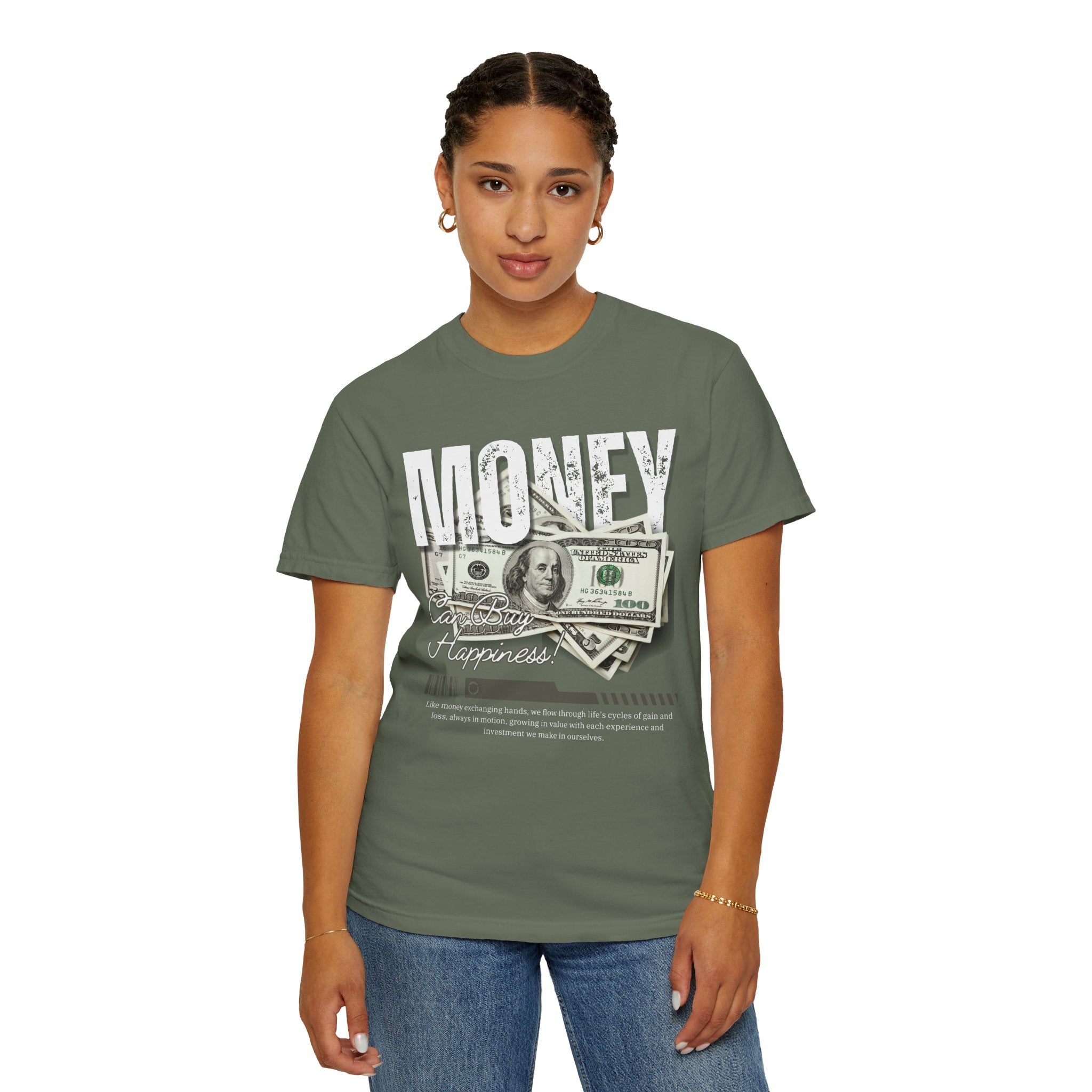 Money Can Buy Happiness, Graphic Design Unisex T-shirt, Casual Cotton Outwear, Gift for Him- Gift for Her, Stylish Tee, Cool Shirt, Trendy Apparel, Comfortable Top,