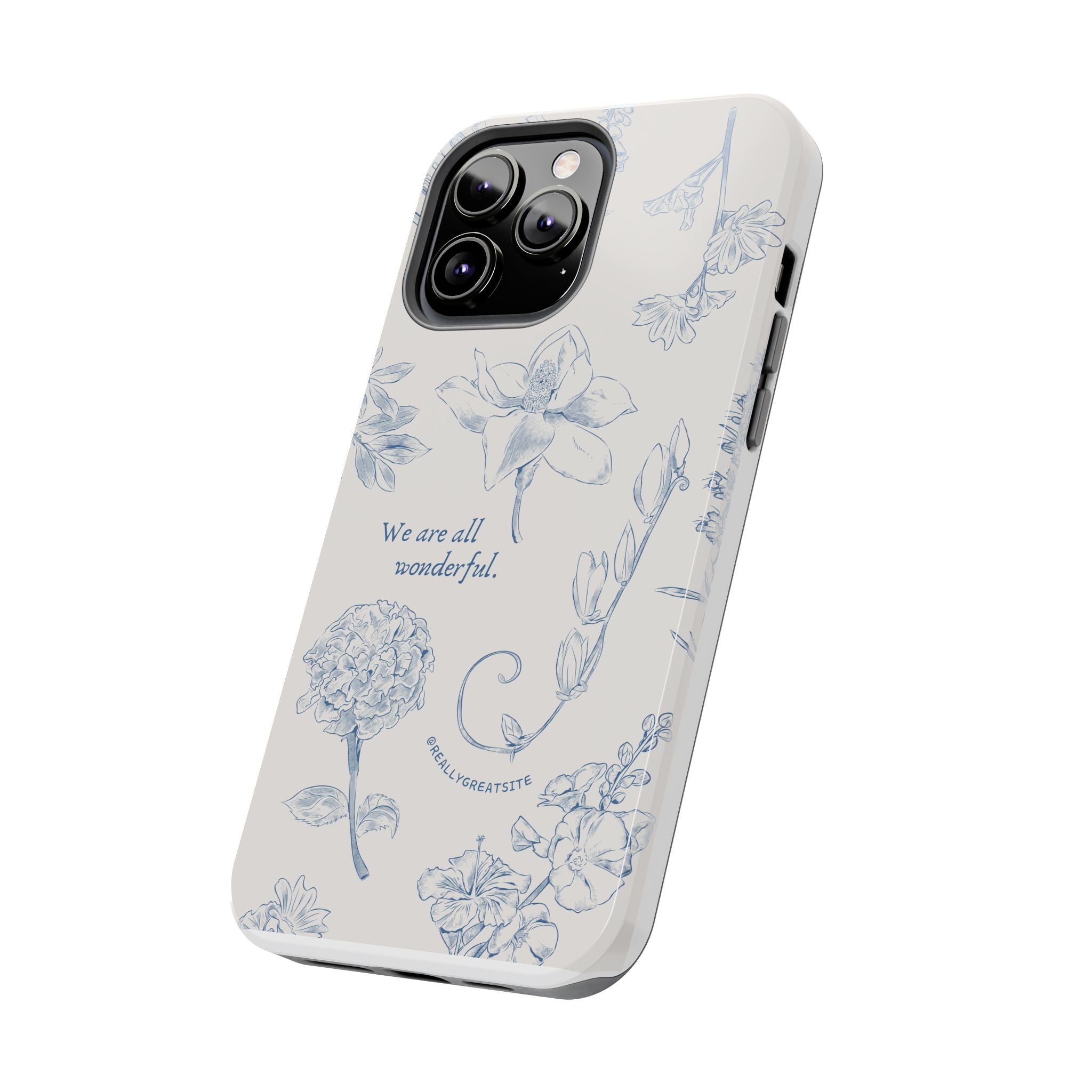 Dusty Blue Cream " We Are All Wonderfull", Elegant Phone Cases, Stylish Phone Covers, Chic Phone Protectors, Fashionable Case for Her, Trendy Smartphone Accessories