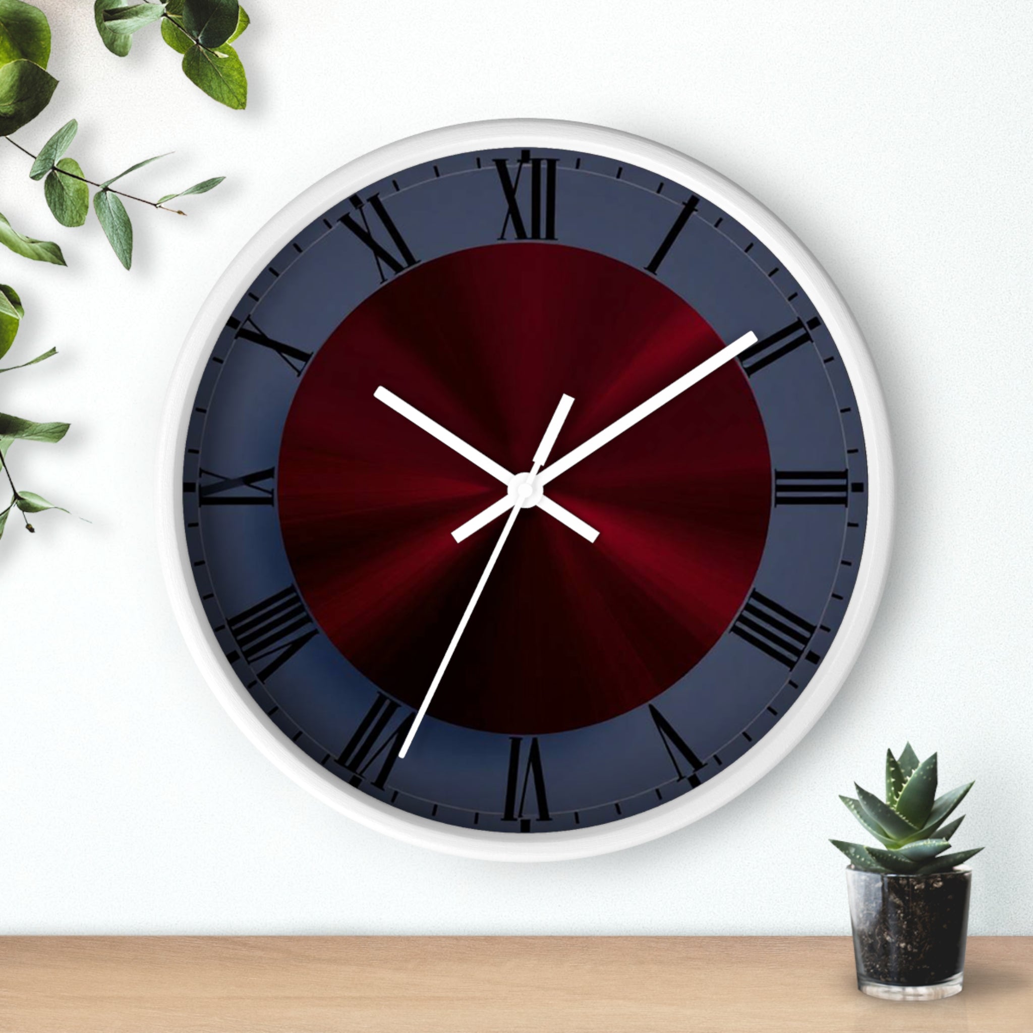 Burgundy and Deep Blue Design Elegant Wall Clock, Home Decor, Wall Art