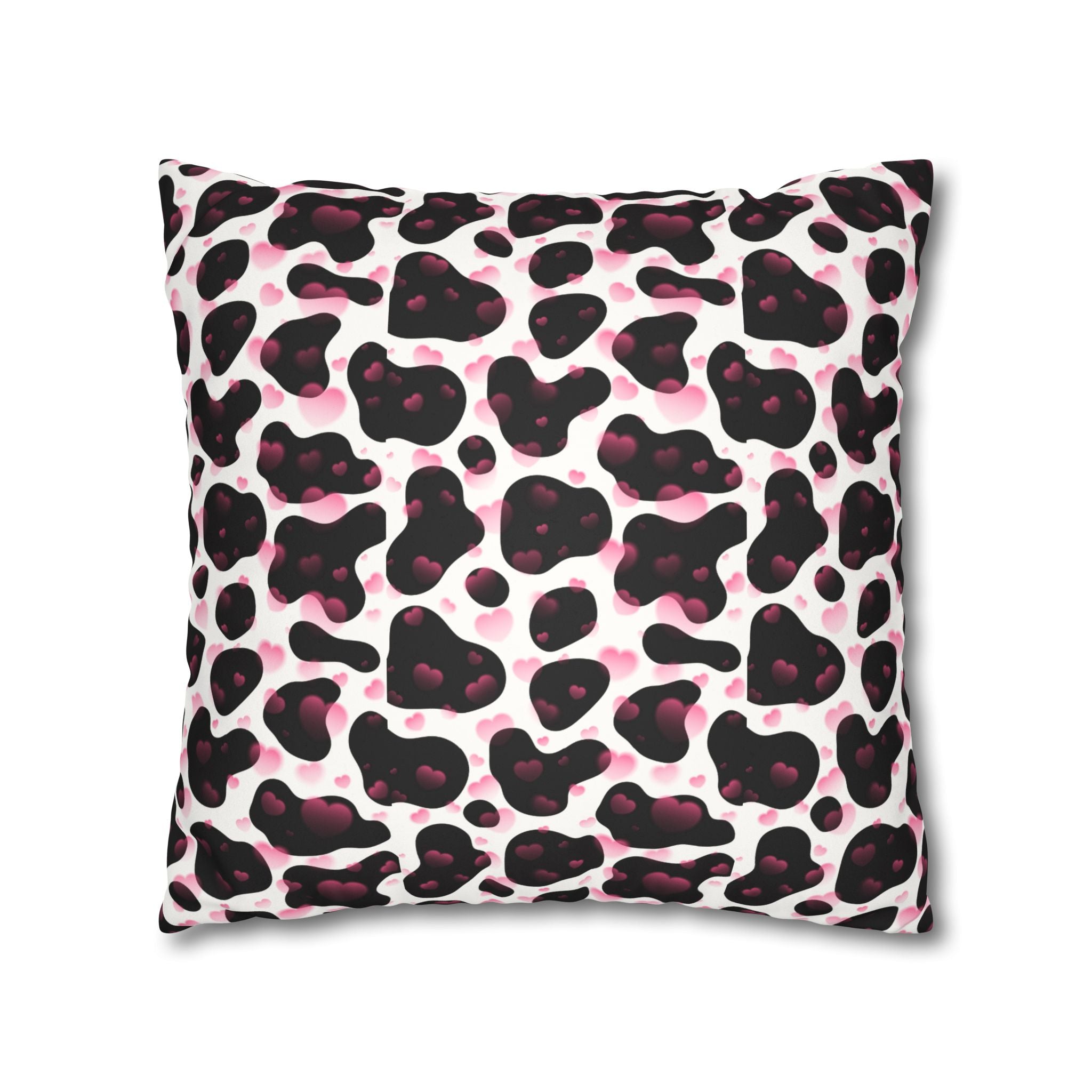 Square Pillowcase -Cow Pattern and Hearts Valentines - Decorative Pillows Cushion Covers for Couch Chair Bedroom Valentines Decorative, Faux Suede, Home Decor