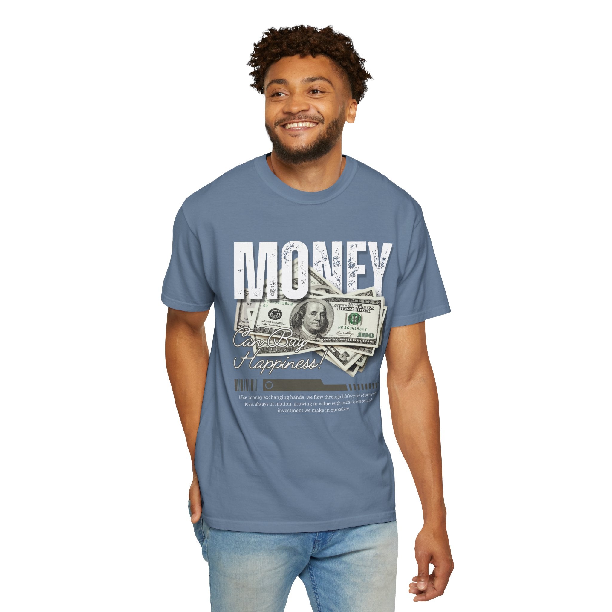 Money Can Buy Happiness, Graphic Design Unisex T-shirt, Casual Cotton Outwear, Gift for Him- Gift for Her, Stylish Tee, Cool Shirt, Trendy Apparel, Comfortable Top,