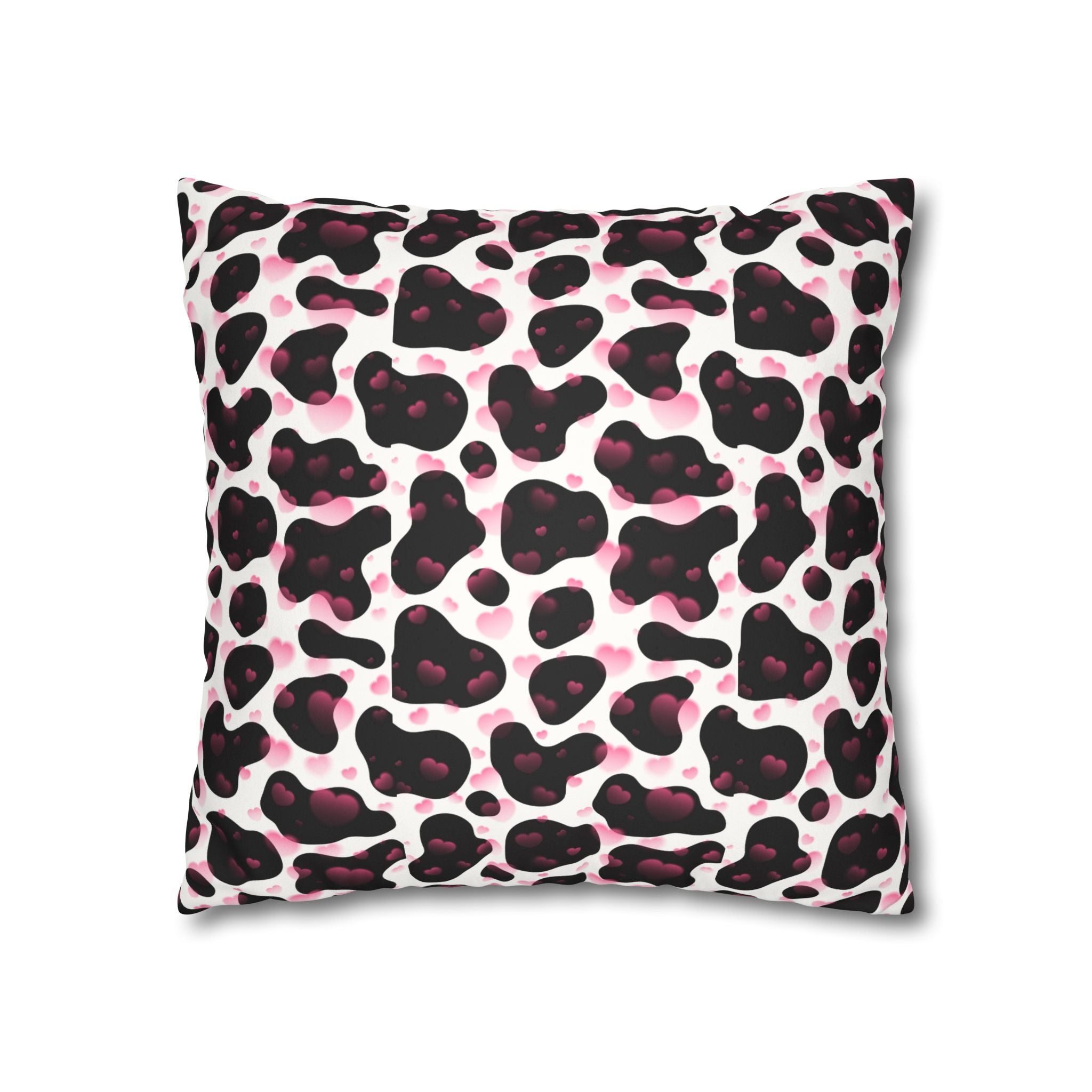 Square Pillowcase -Cow Pattern and Hearts Valentines - Decorative Pillows Cushion Covers for Couch Chair Bedroom Valentines Decorative, Faux Suede, Home Decor