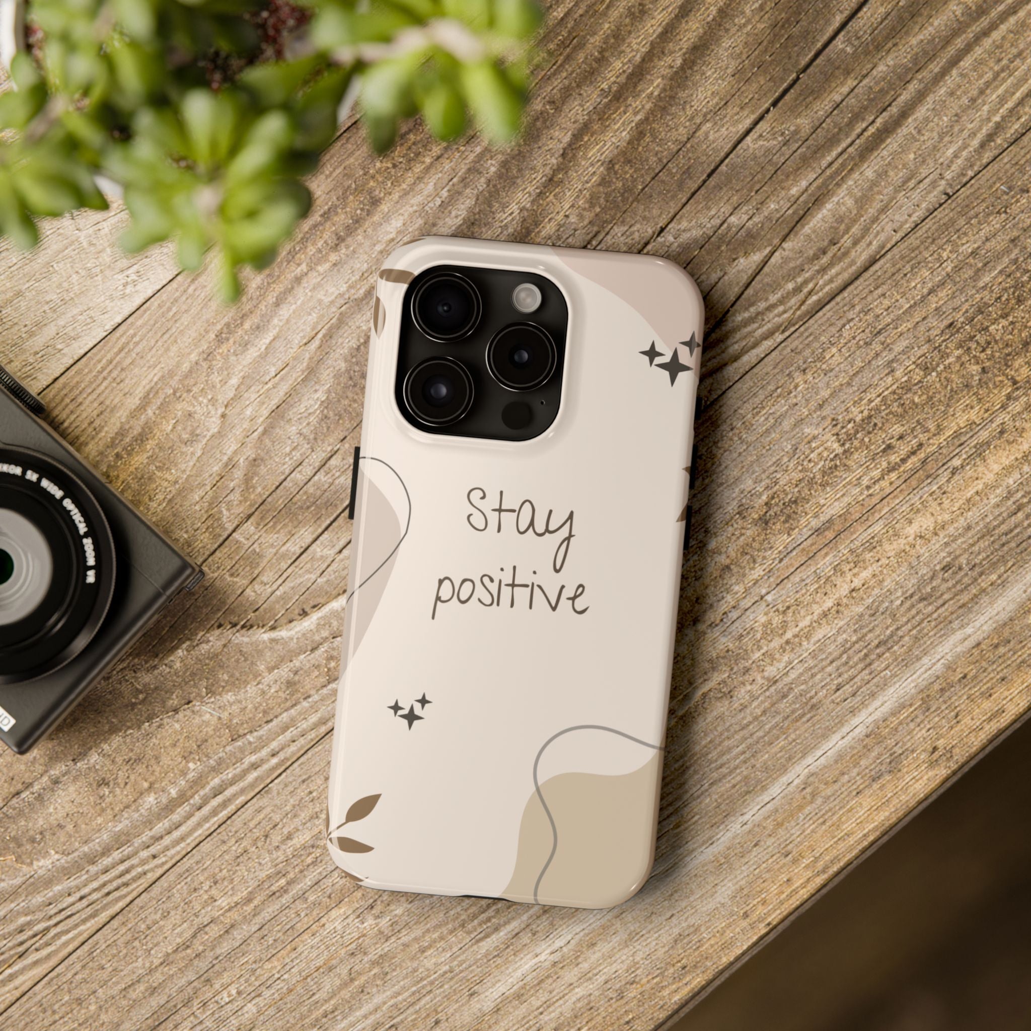 "Stay Positive" Cream Beige Aesthetic Design, Elegant Phone Cases, Stylish Phone Covers, Chic Phone Protectors, Fashionable Case for Her, Trendy Smartphone Accessories