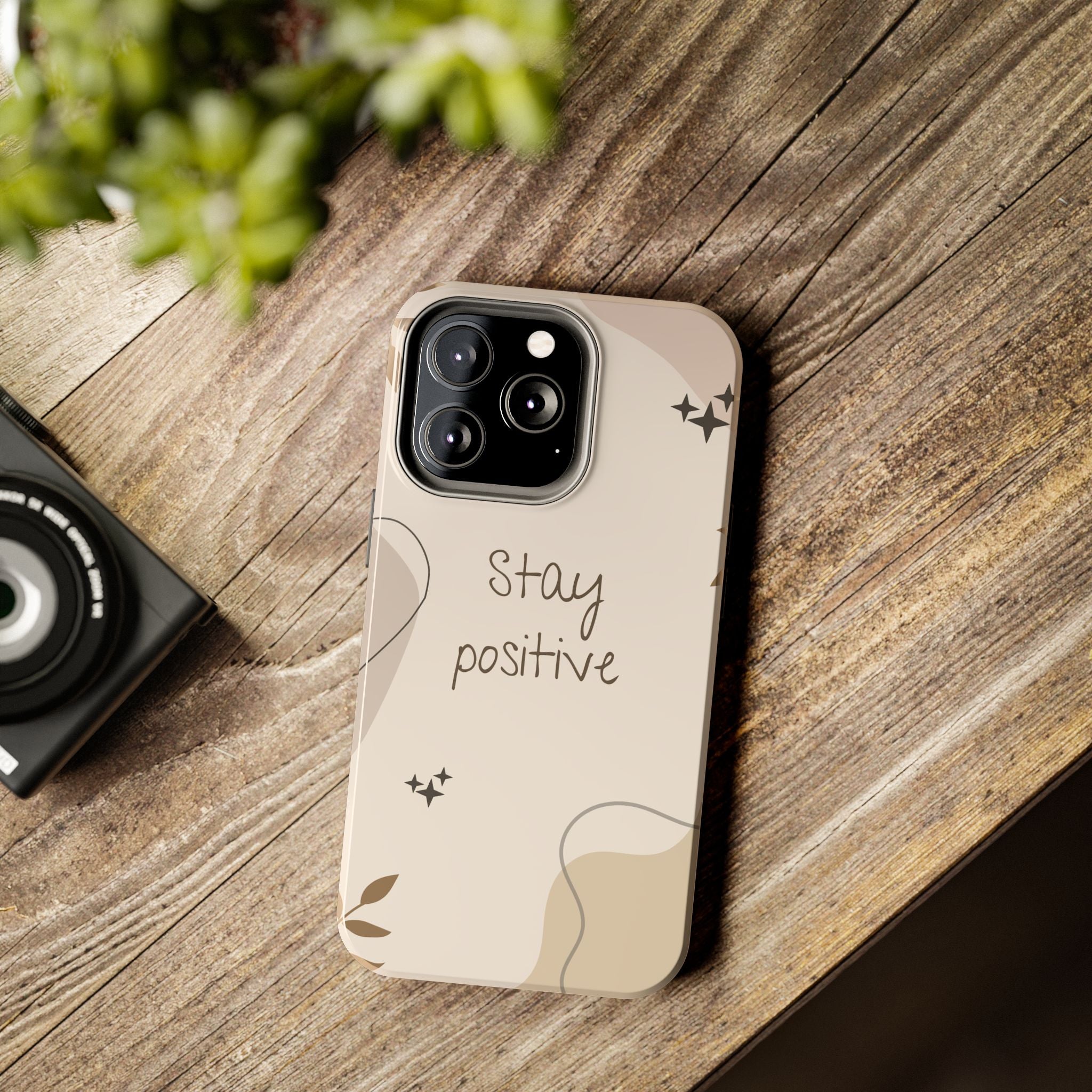 "Stay Positive" Cream Beige Aesthetic Design, Elegant Phone Cases, Stylish Phone Covers, Chic Phone Protectors, Fashionable Case for Her, Trendy Smartphone Accessories