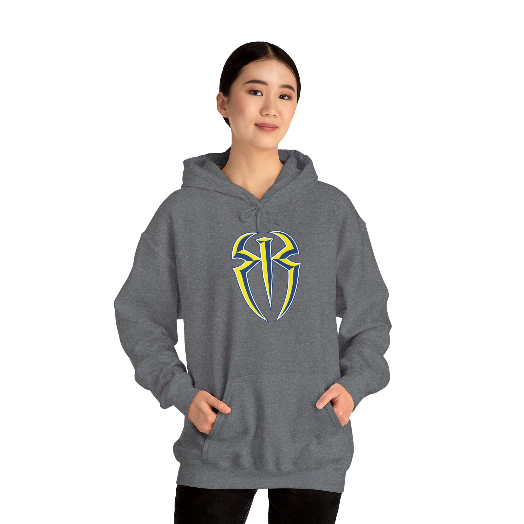 Roman Reigns White-Blue-Yellow Design Hoodies, Gift for Her - Gift for Him, Sports Fan Wrestling Unisex Hooded Sweatshirt, Casual Outwear