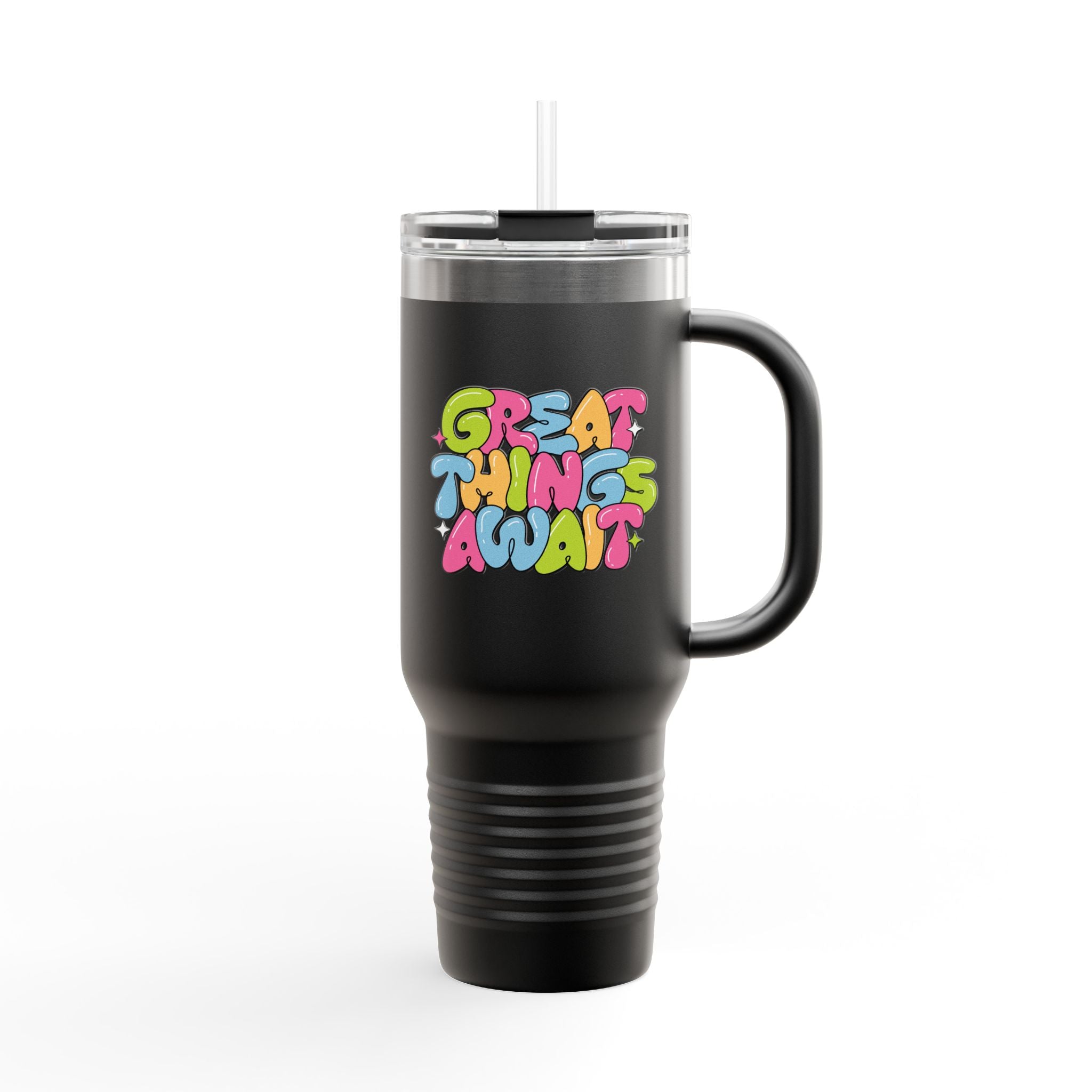 Great Things Await Insulated Travel Mug, 40oz - Adventure Wanderlust Coffee Cup, Outdoor Hiking Gift, Traveler Tumbler,