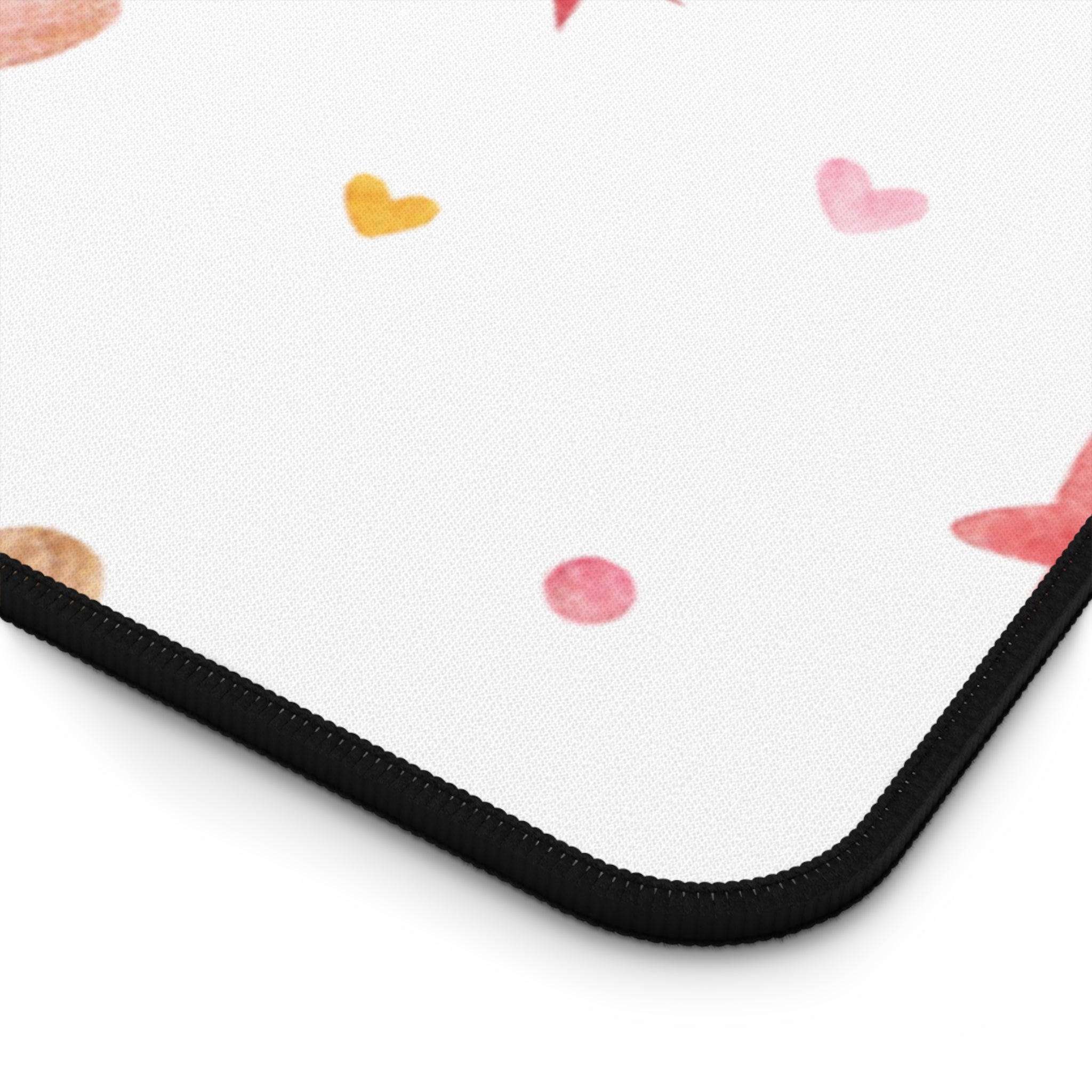 Beige And White Cute Hearts Dots And Stars, Valentines Gift, Mouse Pad, Desk Matt for Desktop, Cute Desk Pad Mat, XXL Large Mouse Pad for Desk, Anti-Slip Big Mousepad with Stitched Edges, Keyboard Pad Mouse Mat for Computer