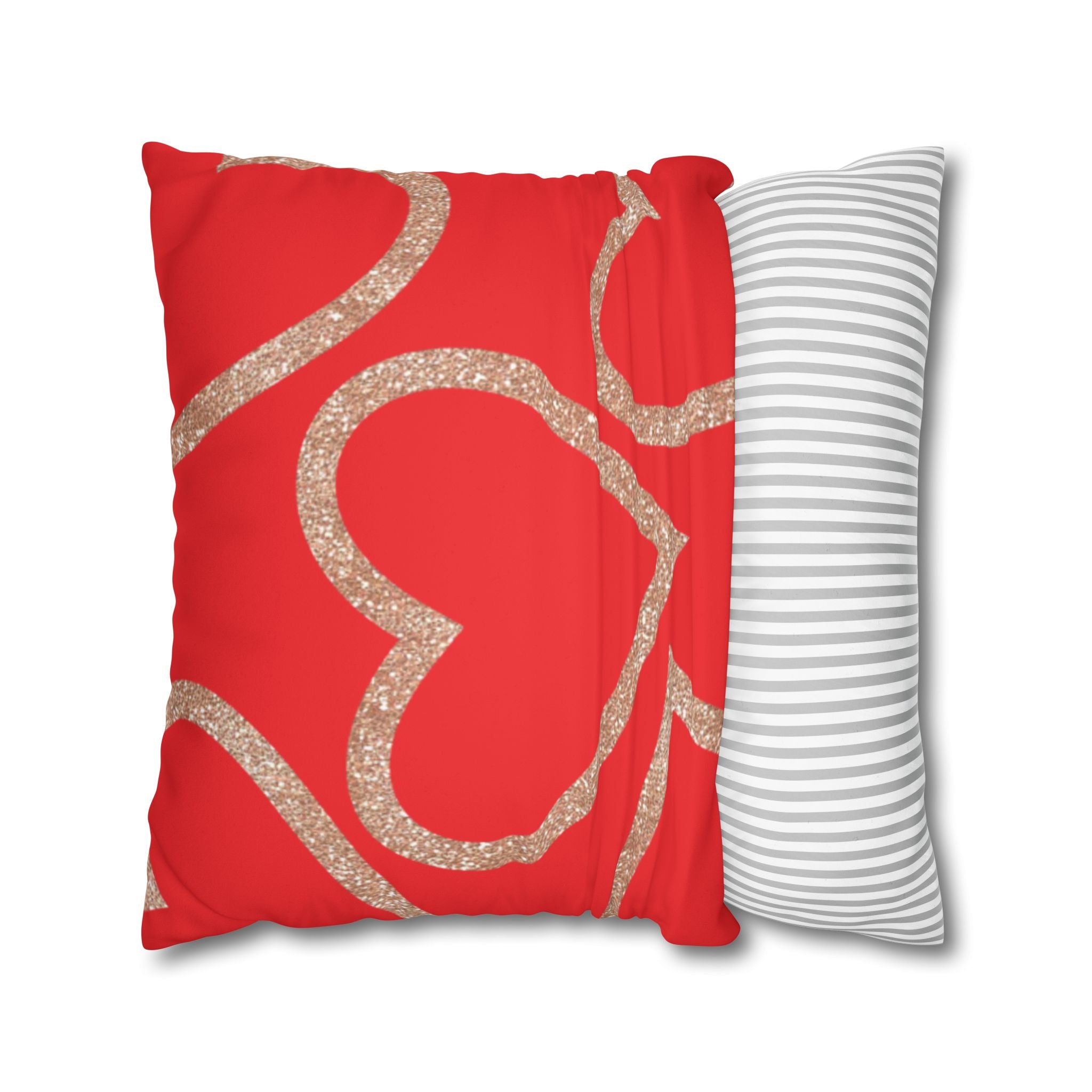 Square Pillowcase - Elegant Red Heart Love - Decorative Pillows Cushion Covers for Couch Chair Bedroom Valentines Decorative, Faux Suede, Home Decor