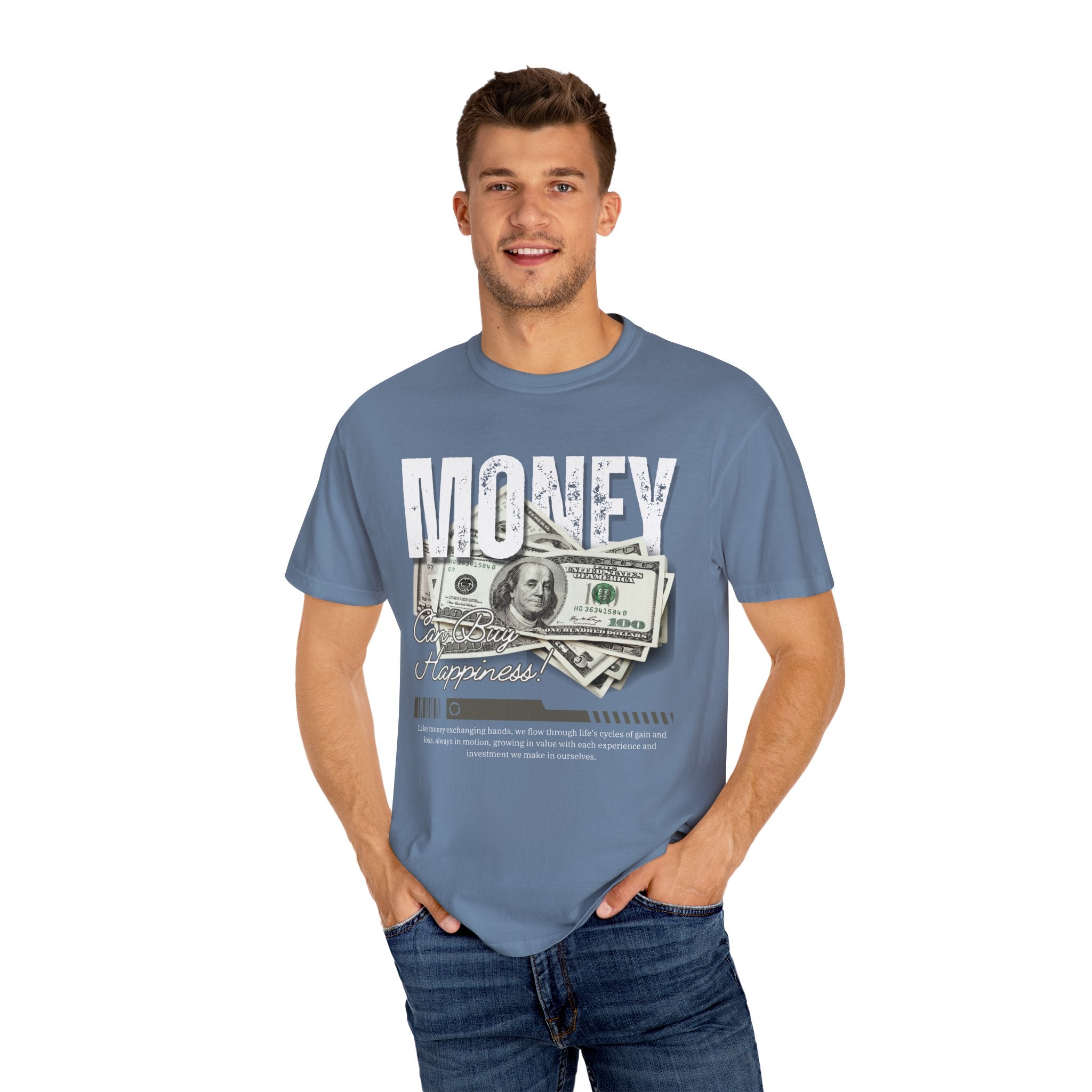 Money Can Buy Happiness, Graphic Design Unisex T-shirt, Casual Cotton Outwear, Gift for Him- Gift for Her, Stylish Tee, Cool Shirt, Trendy Apparel, Comfortable Top,