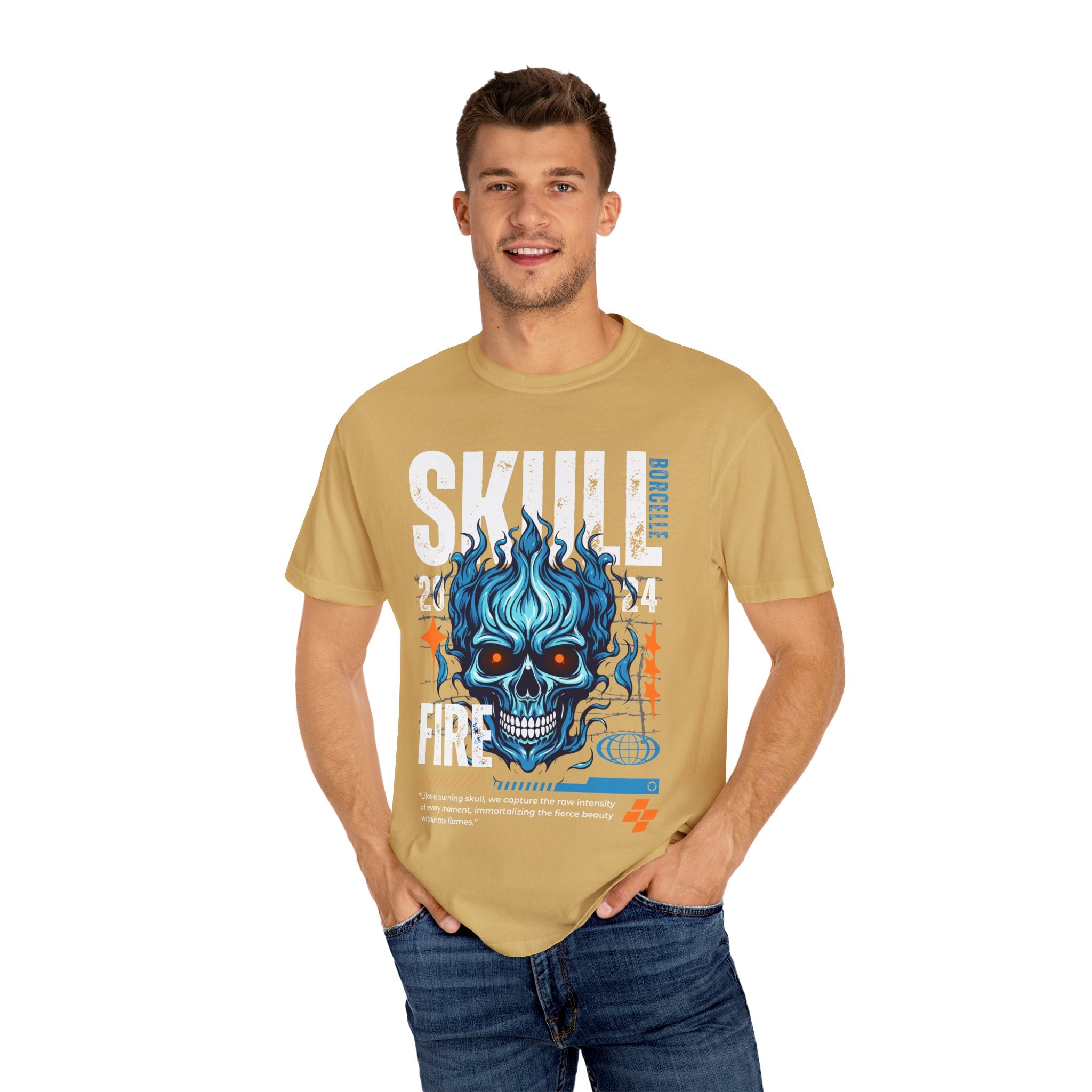 Skull Fire, Graphic Design Unisex T-shirt, Casual Cotton Outwear, Gift for Him- Gift for Her, Stylish Tee, Cool Shirt, Trendy Apparel, Comfortable Top,