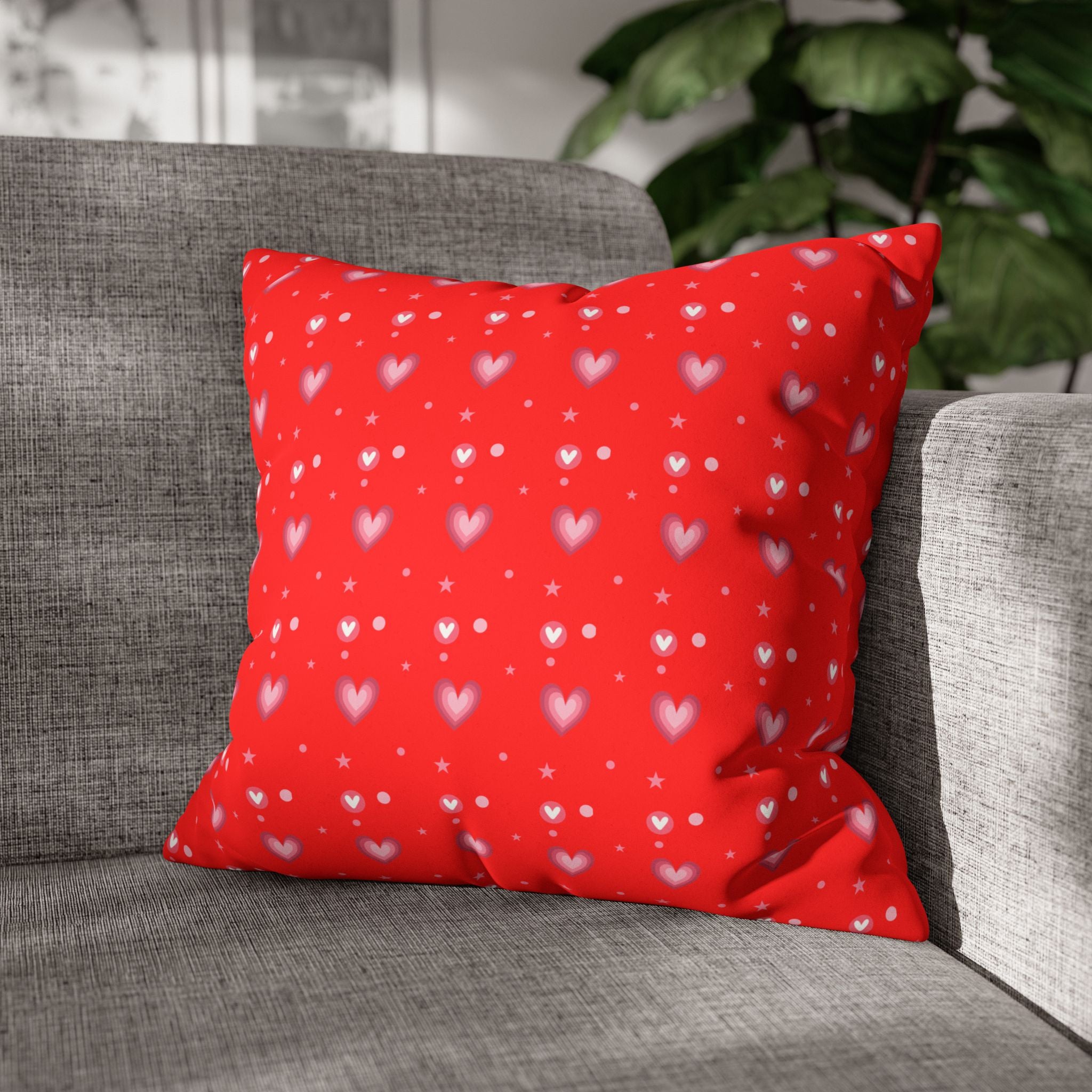 Square Pillowcase - Hearts Valentines - Decorative Pillows Cushion Covers for Couch Chair Bedroom Valentines Decorative, Faux Suede, Home Decor